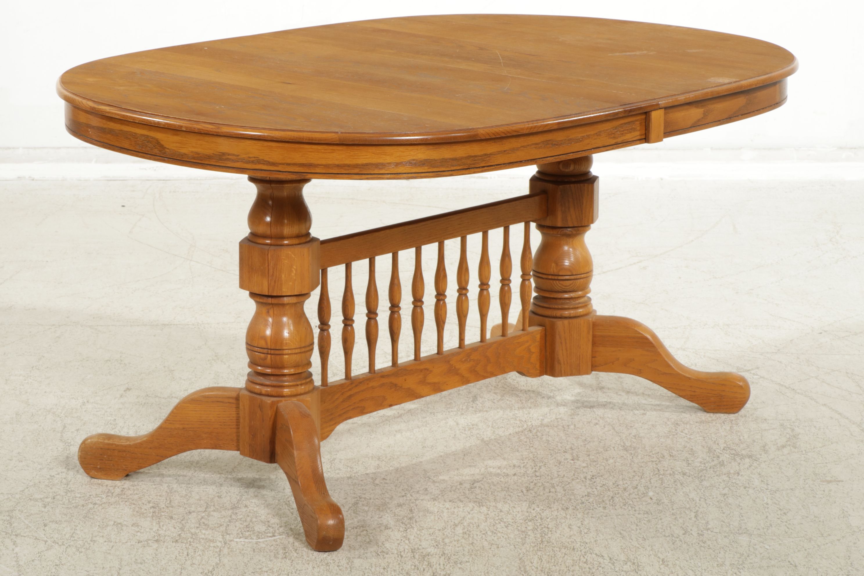 Keller Furniture Oak Dining Table with Six Windsor Chairs, Late 20th Century