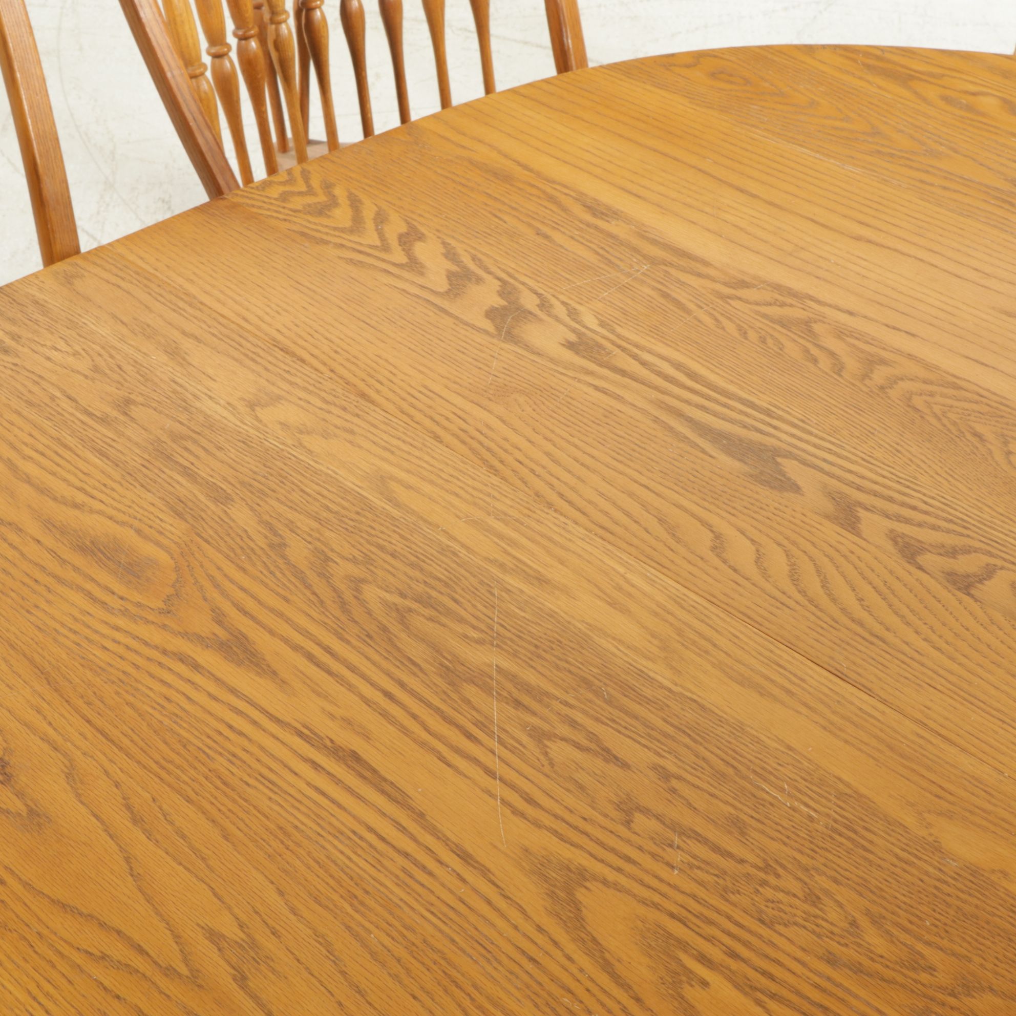 Keller Furniture Oak Dining Table with Six Windsor Chairs, Late 20th Century