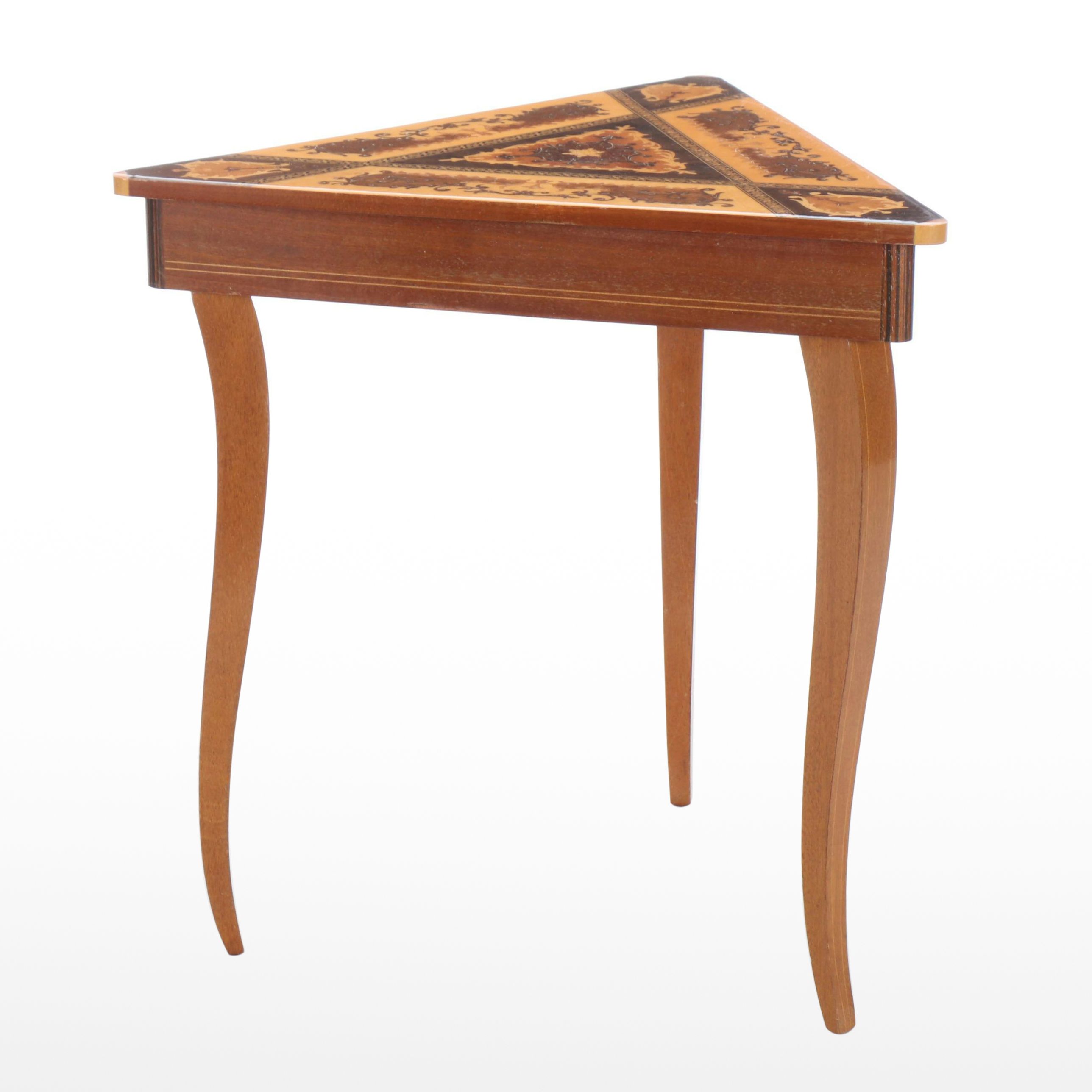 Queen Anne Marquetry Style Musical Triangular Side Table