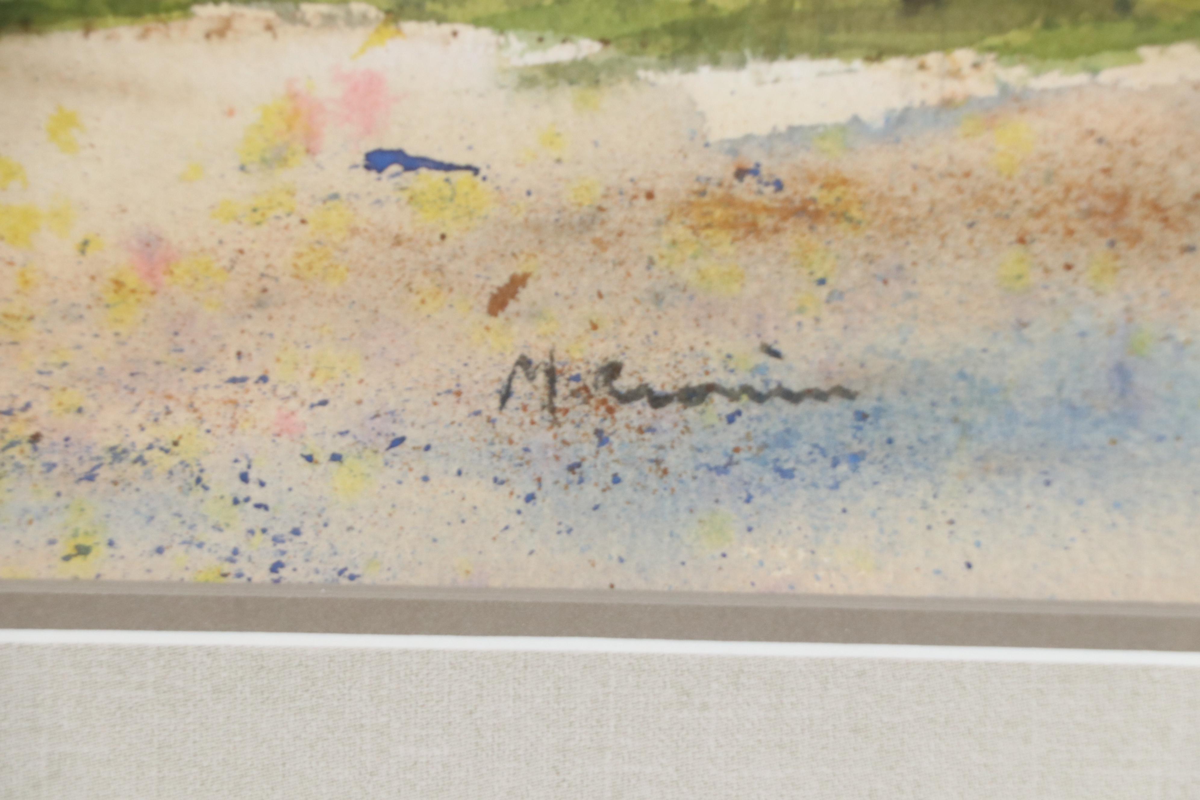 Watercolor Painting of Cottage in Autumn, Late 20th Century