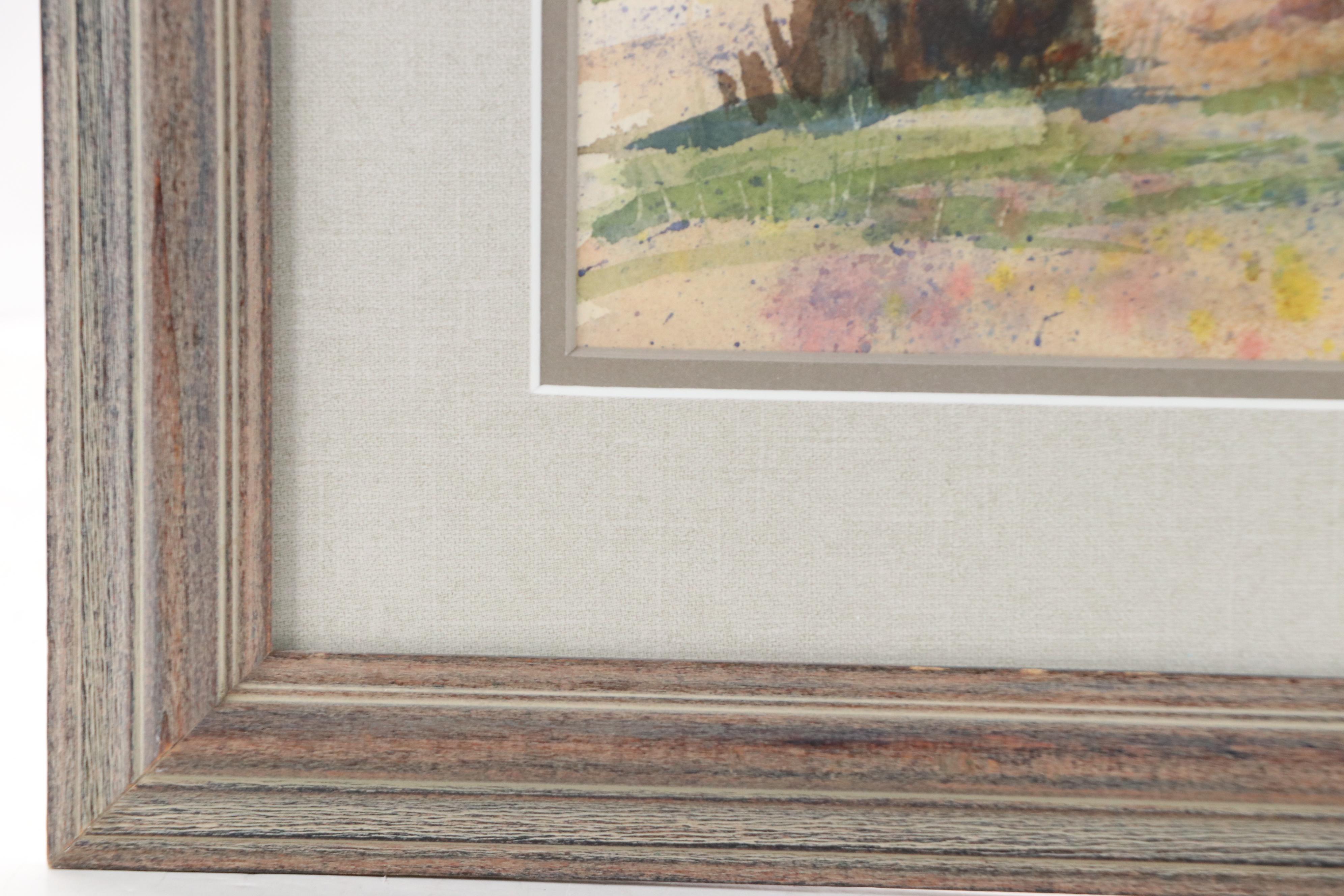 Watercolor Painting of Cottage in Autumn, Late 20th Century