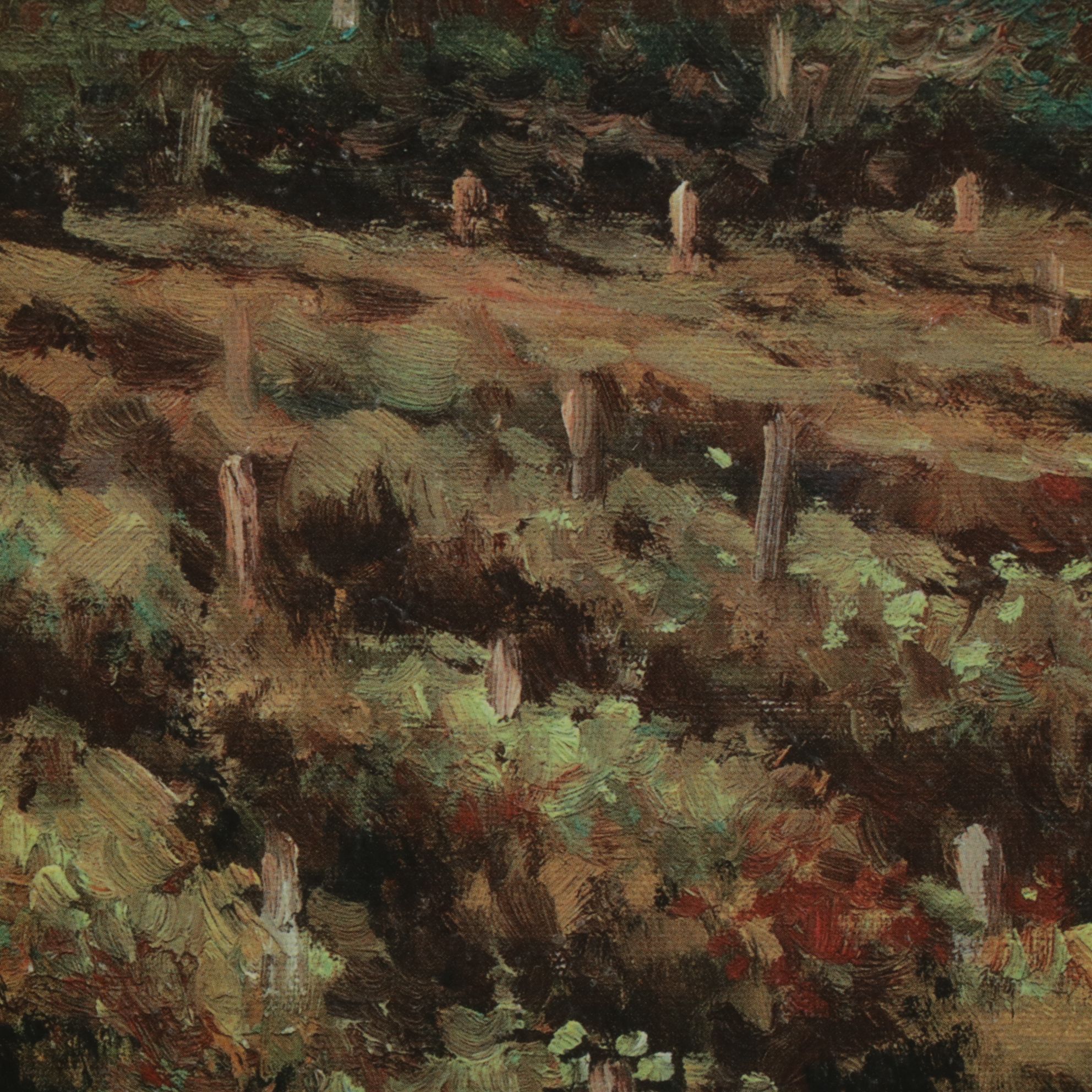 Offset Lithograph of Impressionist Style Landscape of Italian Vineyard