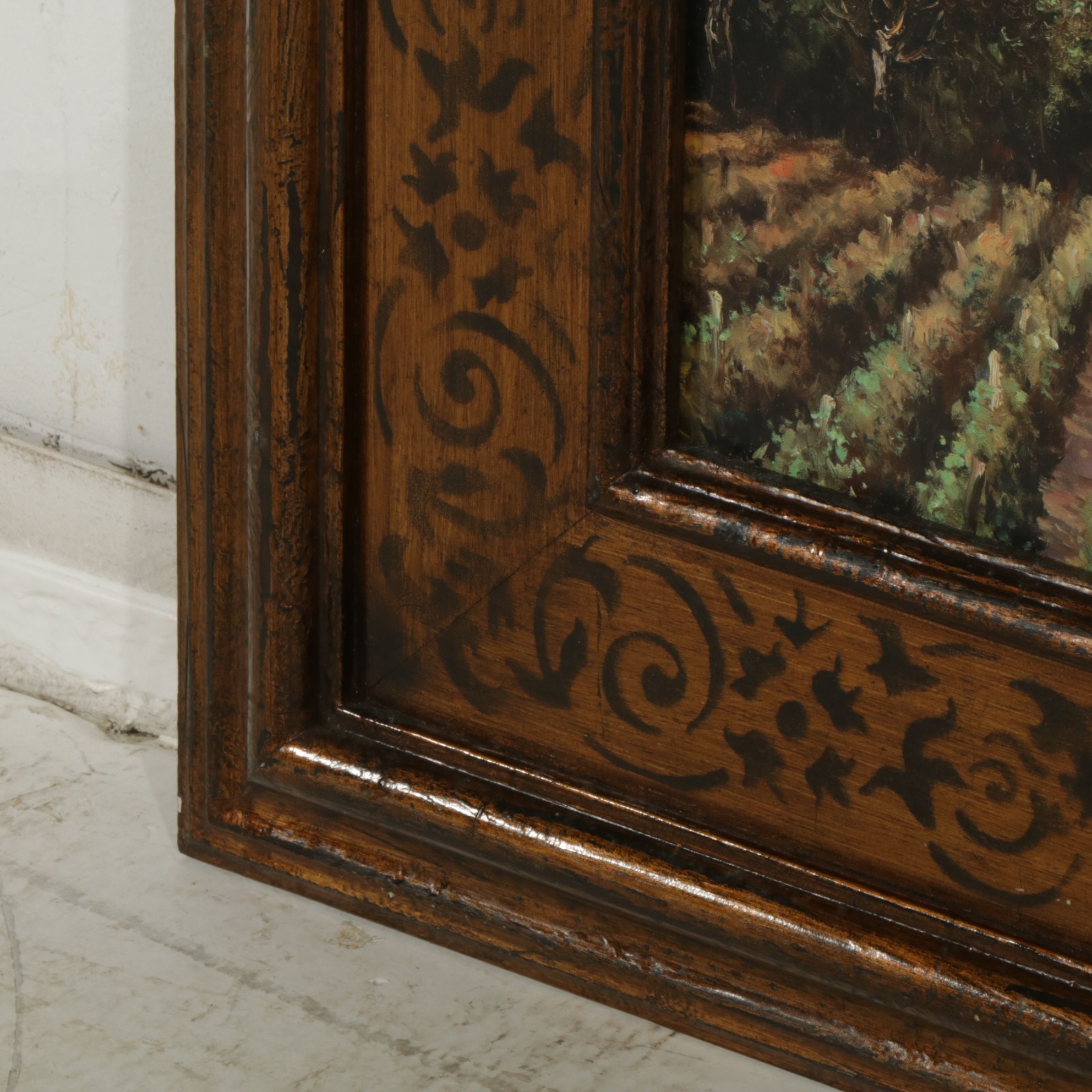 Offset Lithograph of Impressionist Style Landscape of Italian Vineyard