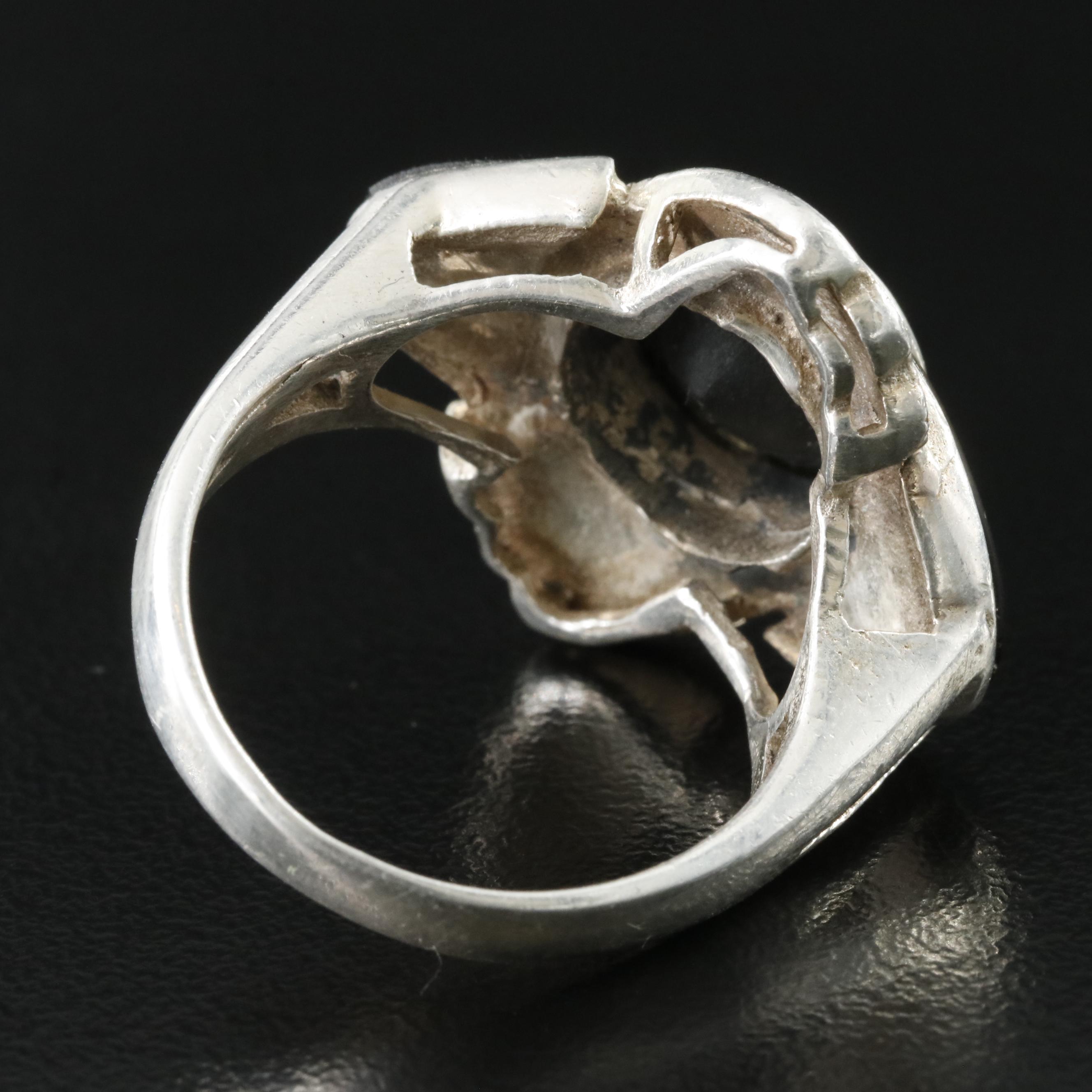 Sterling Spinel, Black Onyx and Marcasite Ring