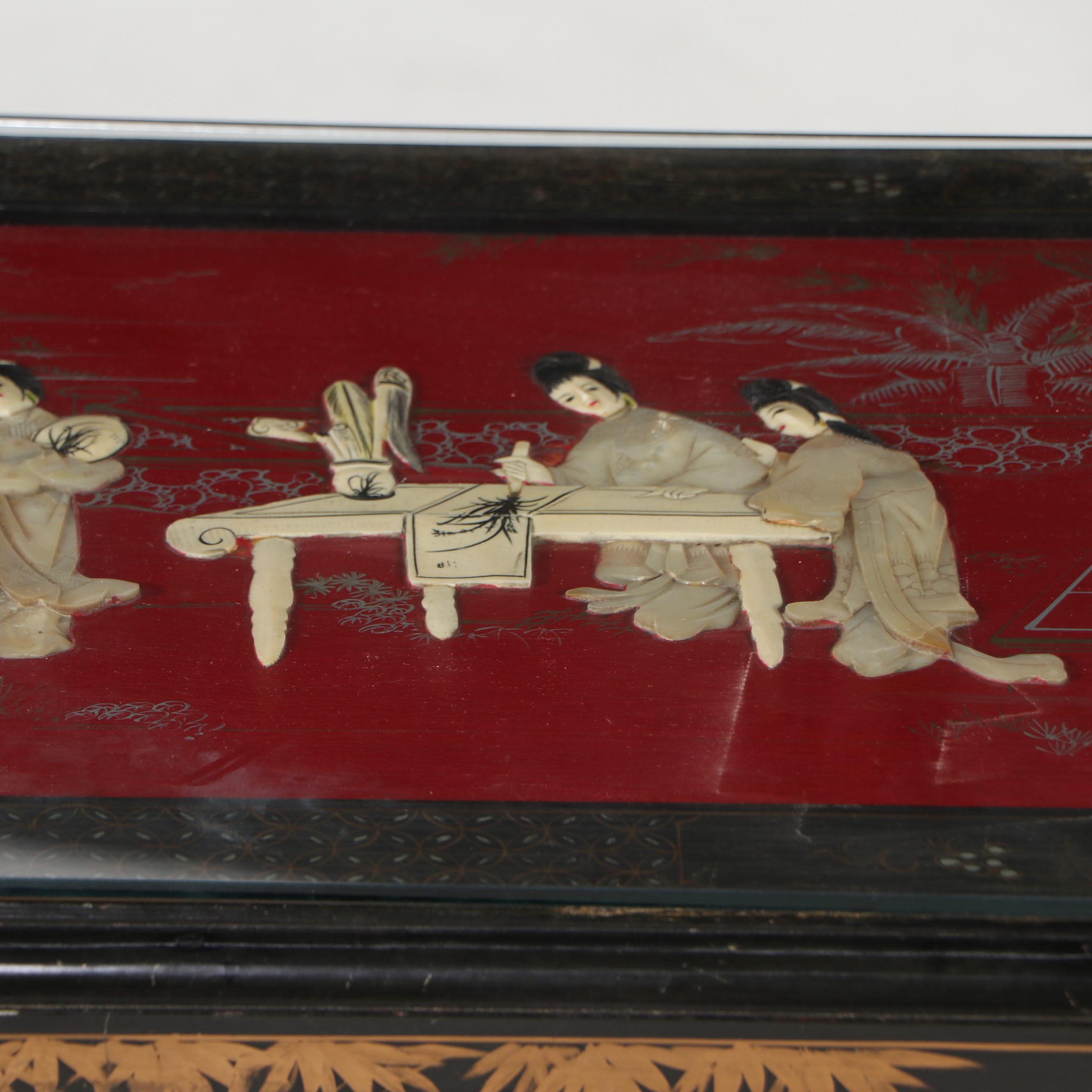 Chinese Hand-Decorated Lacquered Wood Chest Coffee Table