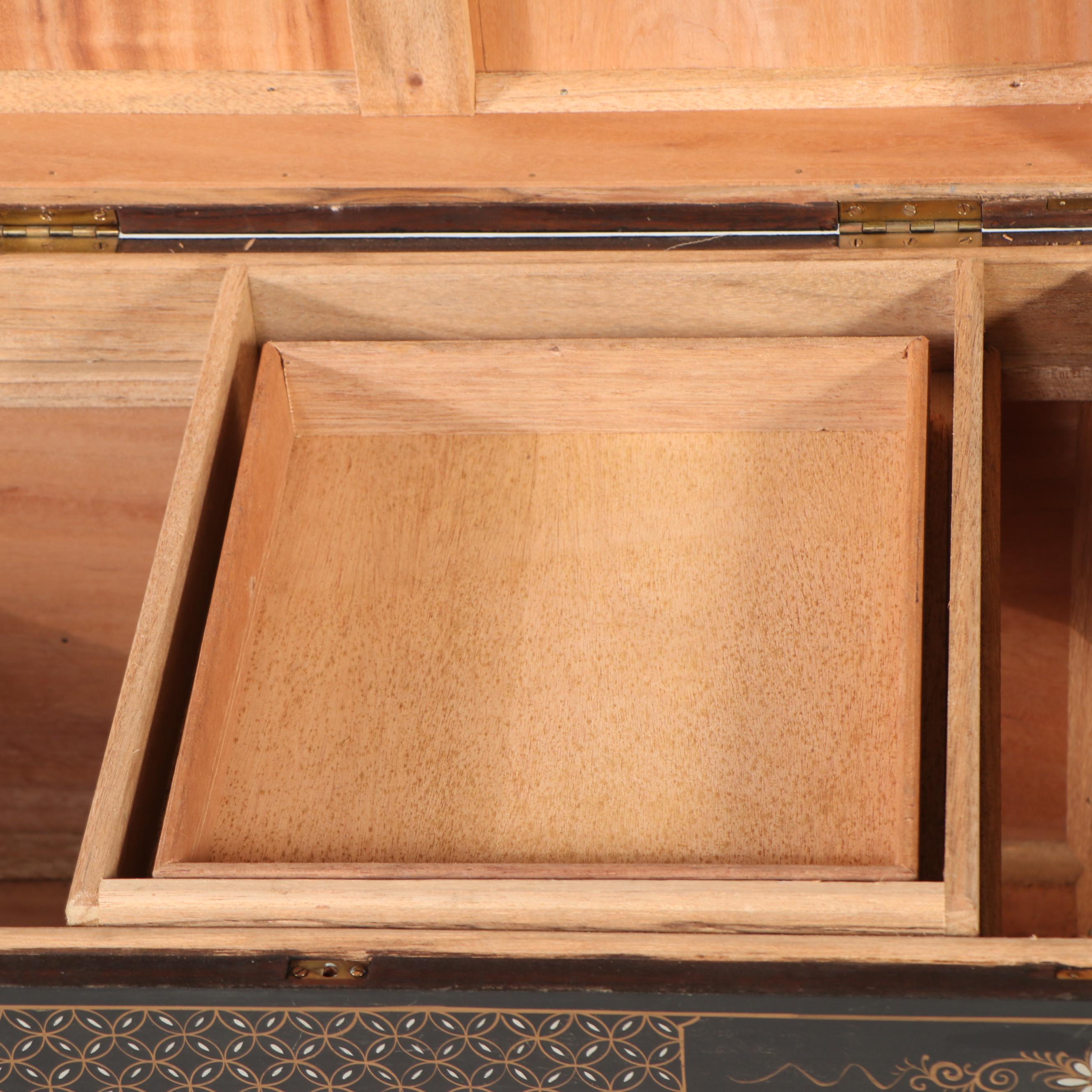 Chinese Hand-Decorated Lacquered Wood Chest Coffee Table