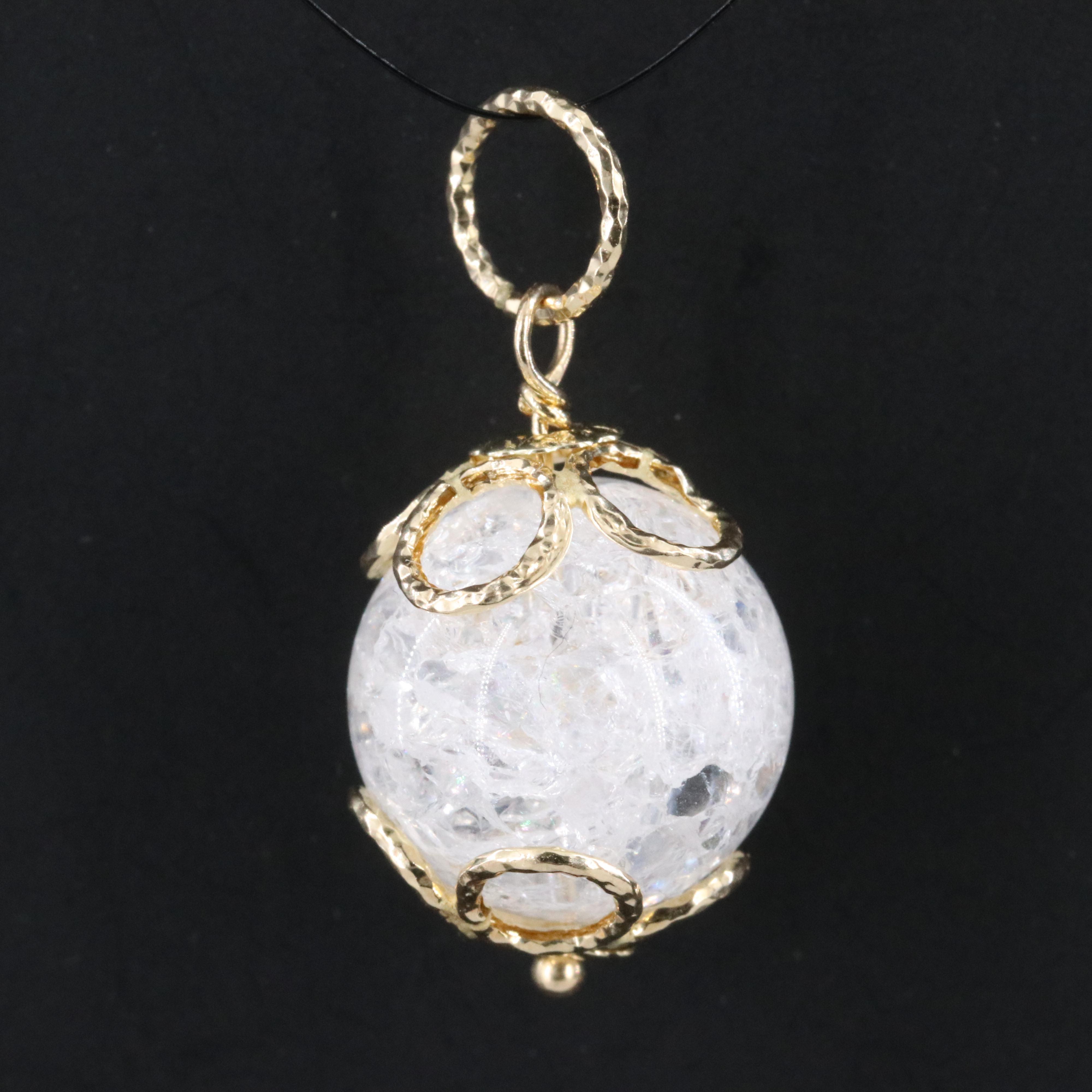 14K Quench Crackled Quartz Bead Pendant