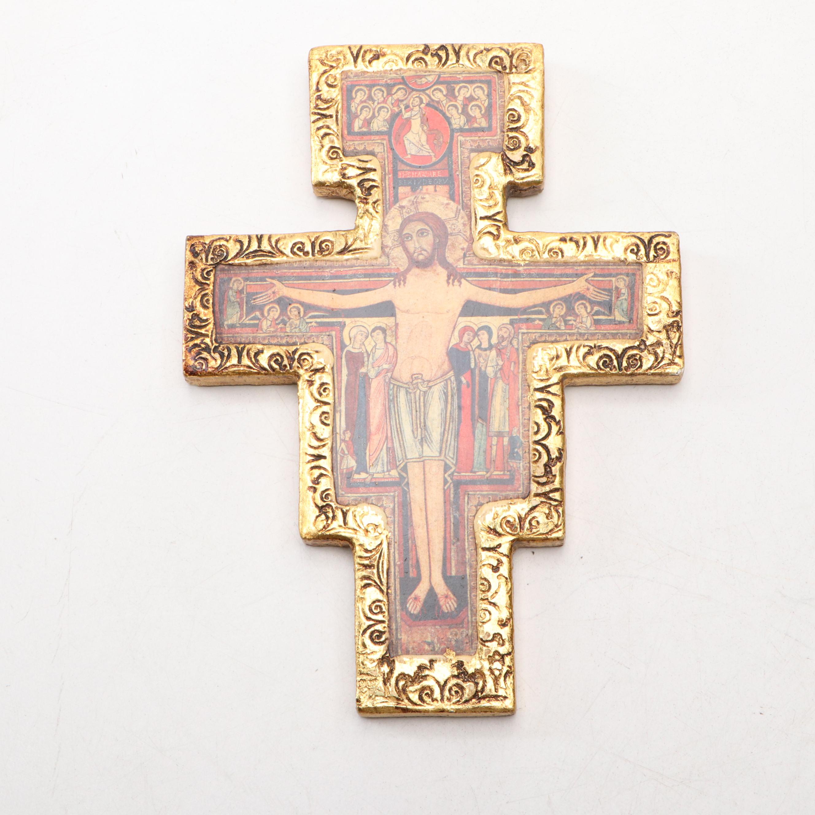 Macedonian Framed Cross, Italian Carved Giltwood Cross, and More Religious Décor