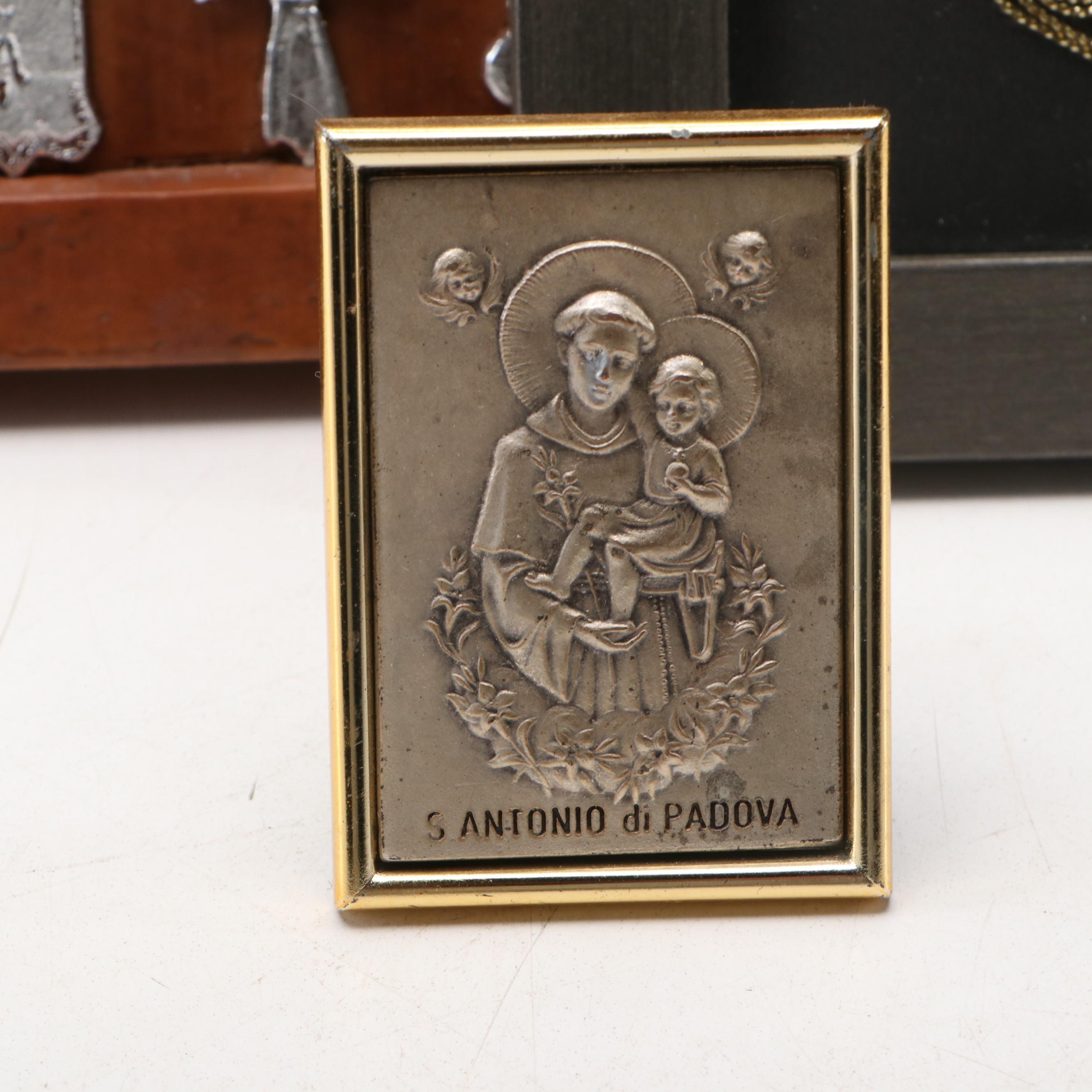 Macedonian Framed Cross, Italian Carved Giltwood Cross, and More Religious Décor