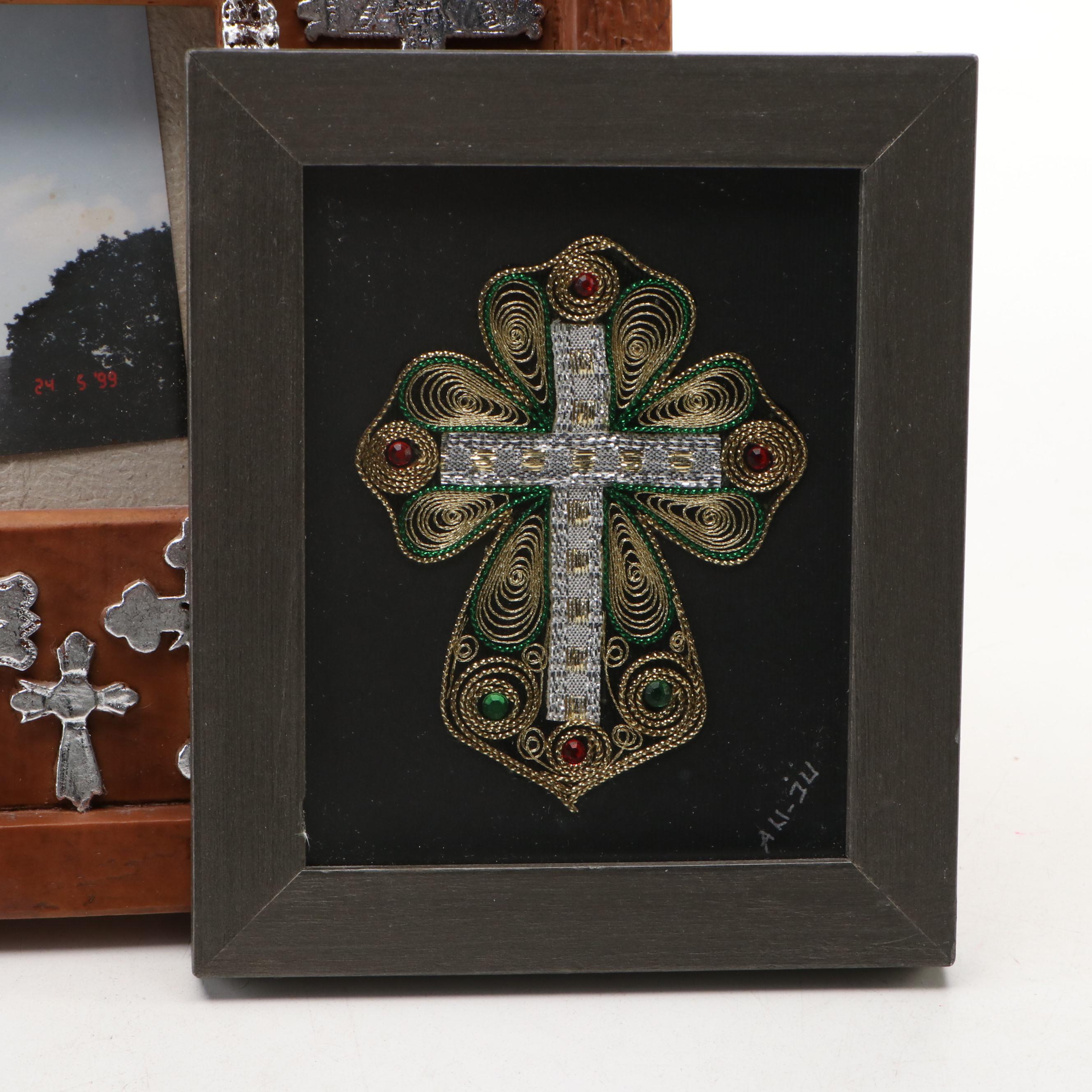 Macedonian Framed Cross, Italian Carved Giltwood Cross, and More Religious Décor