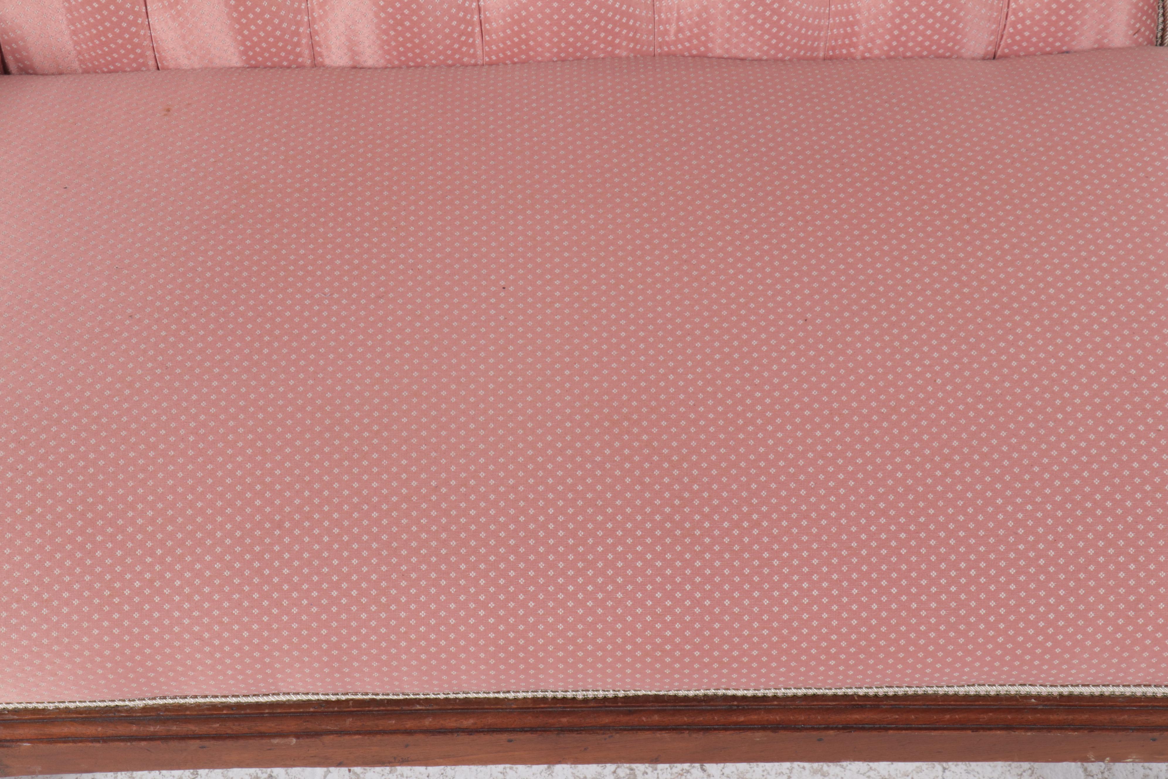 Victorian Eastlake Button-Tufted Fabric Upholstered Carved Walnut Recamier