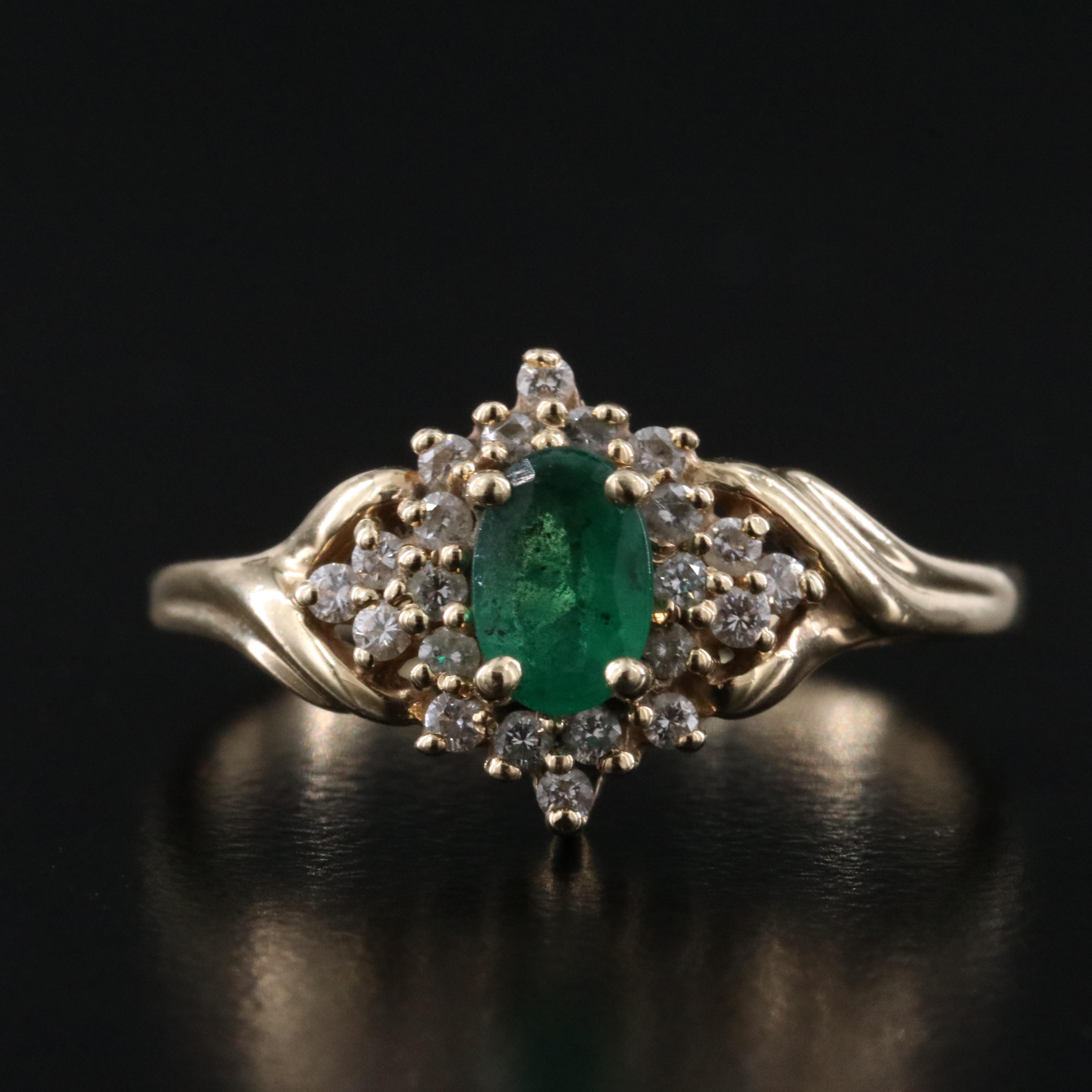 14K Emerald and Diamond Ring