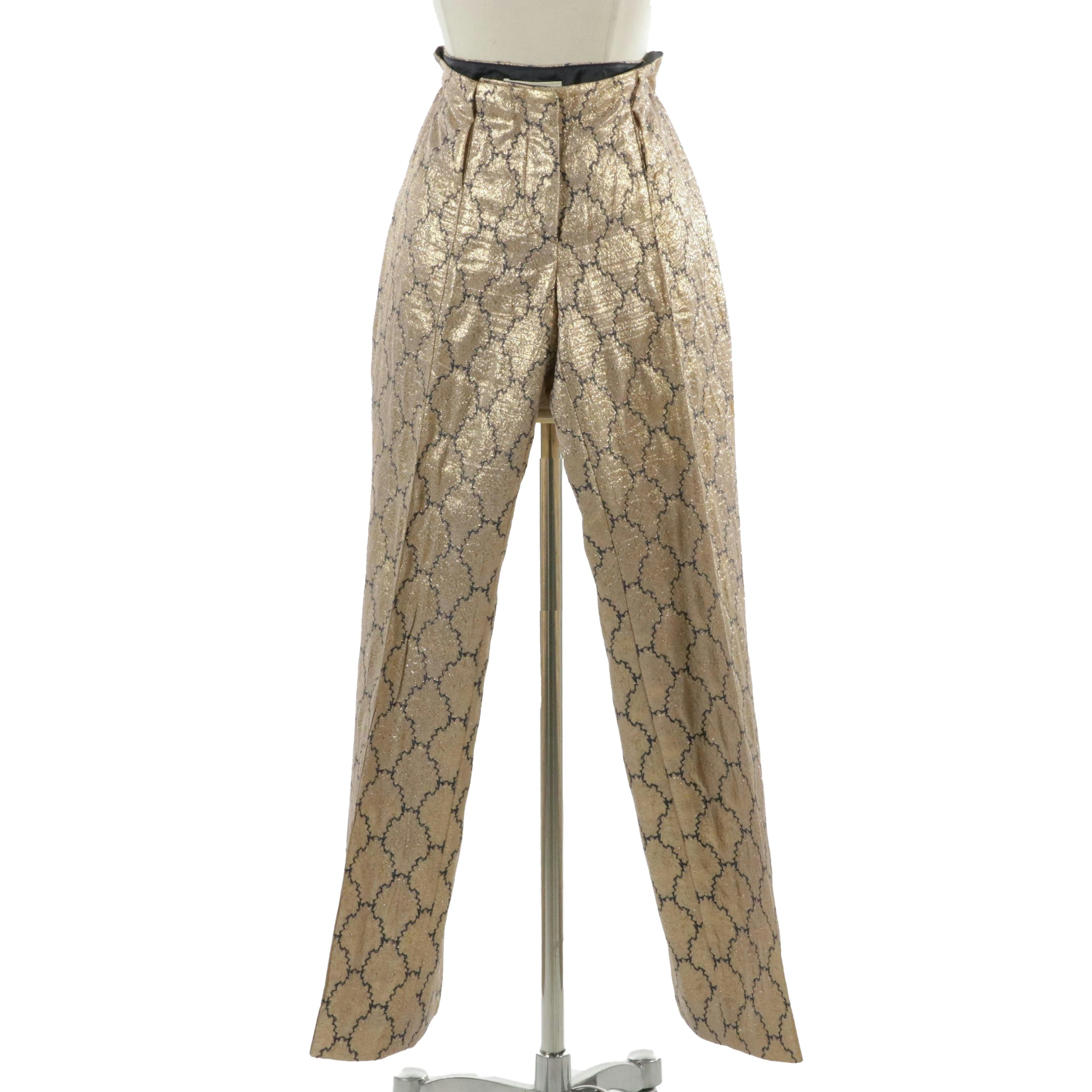 Prada Gold Patterned Brocade Straight-Leg Trousers