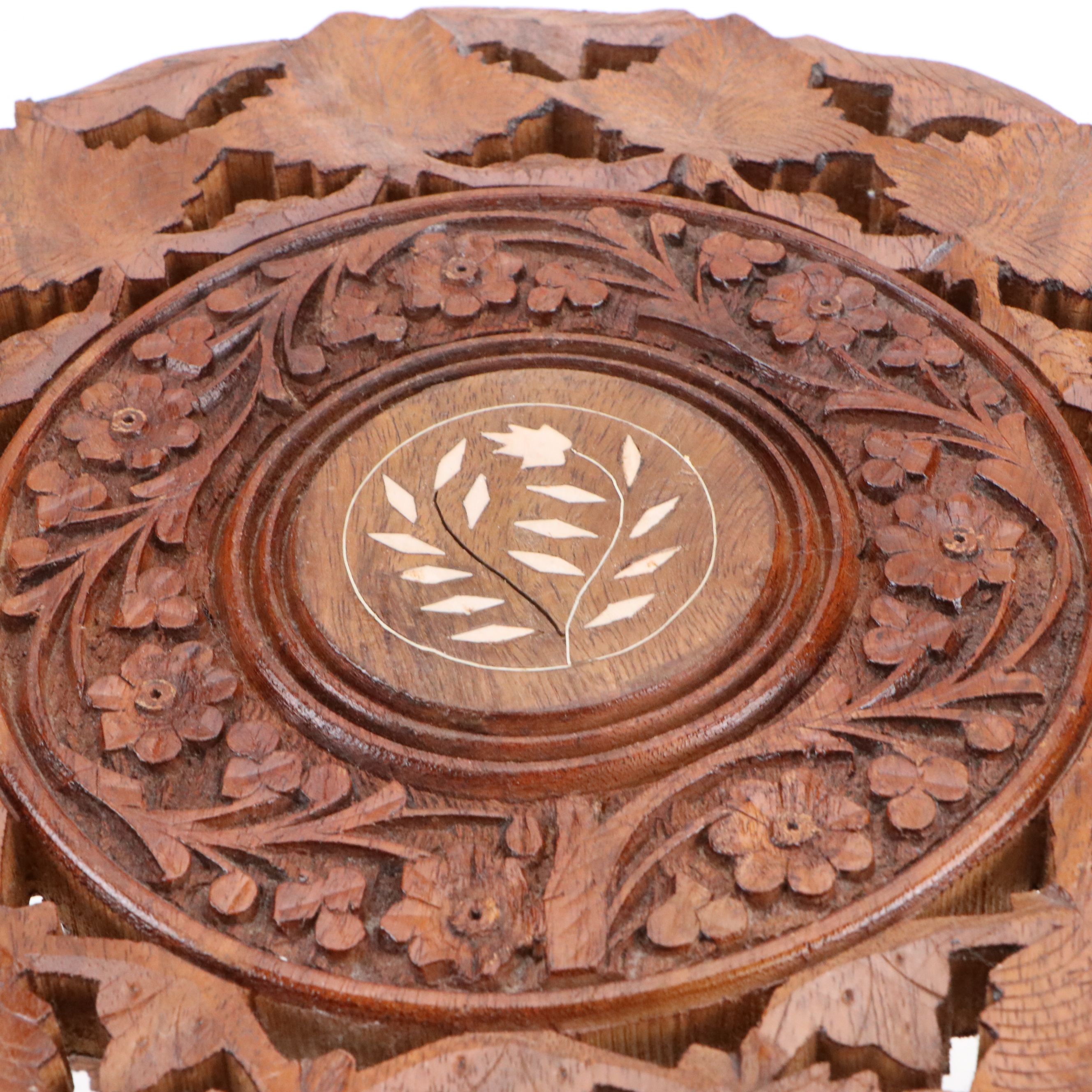 Archana Handicrafts Indian Hand-Carved Wood and Inlay Folding Plant Stand