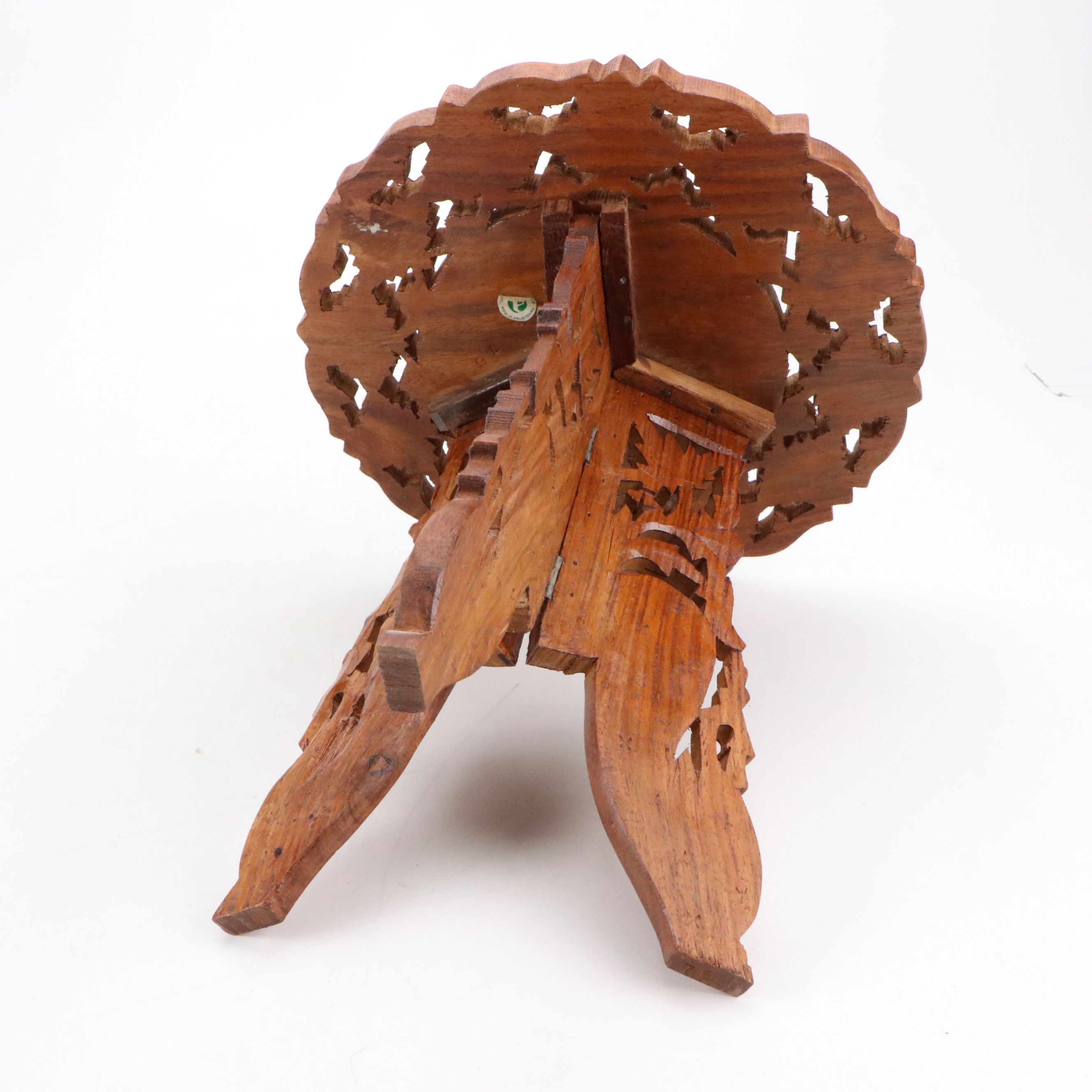 Archana Handicrafts Indian Hand-Carved Wood and Inlay Folding Plant Stand