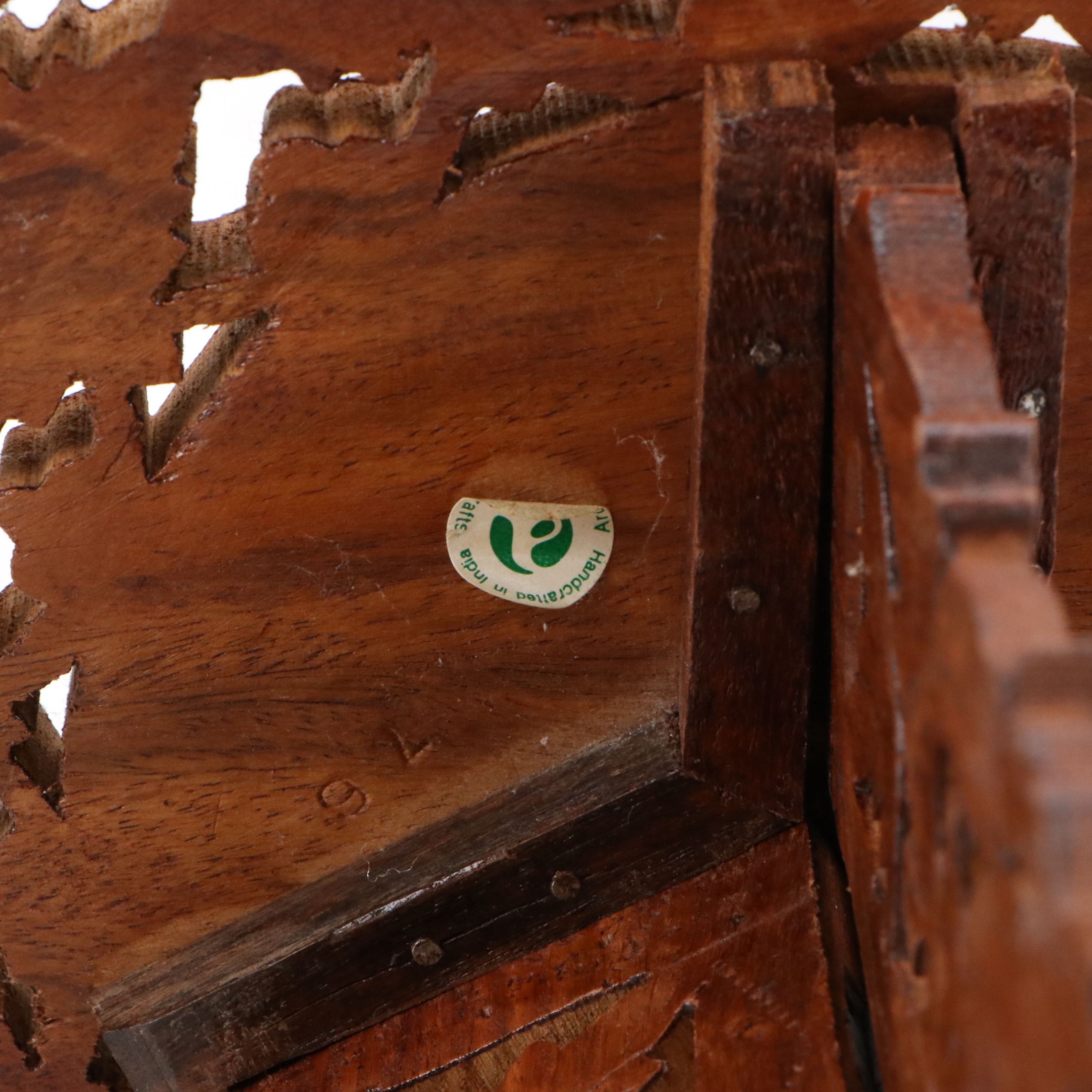 Archana Handicrafts Indian Hand-Carved Wood and Inlay Folding Plant Stand