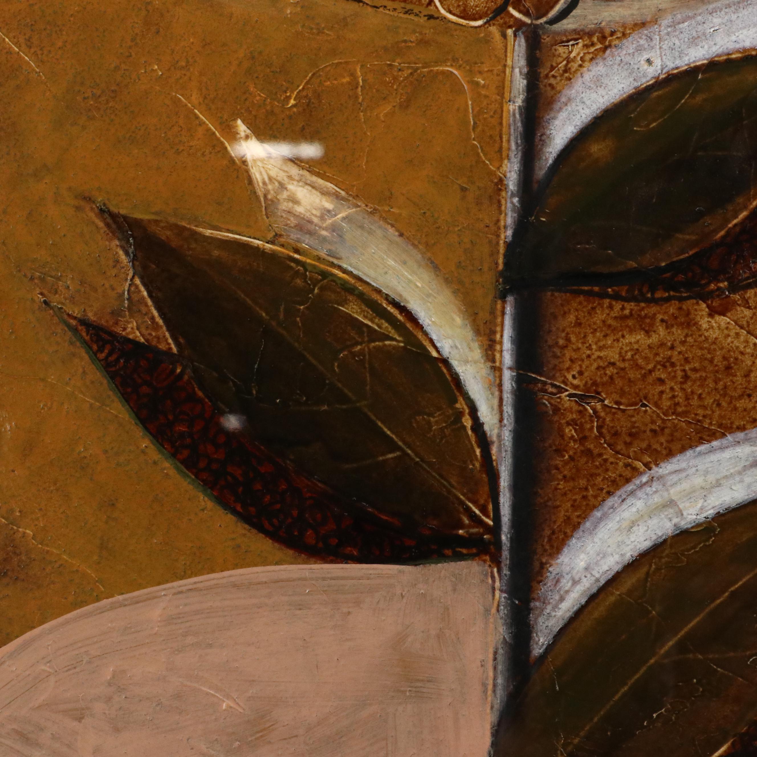 Abstract Mixed Media Painting of Floral Still Life, 21st Century