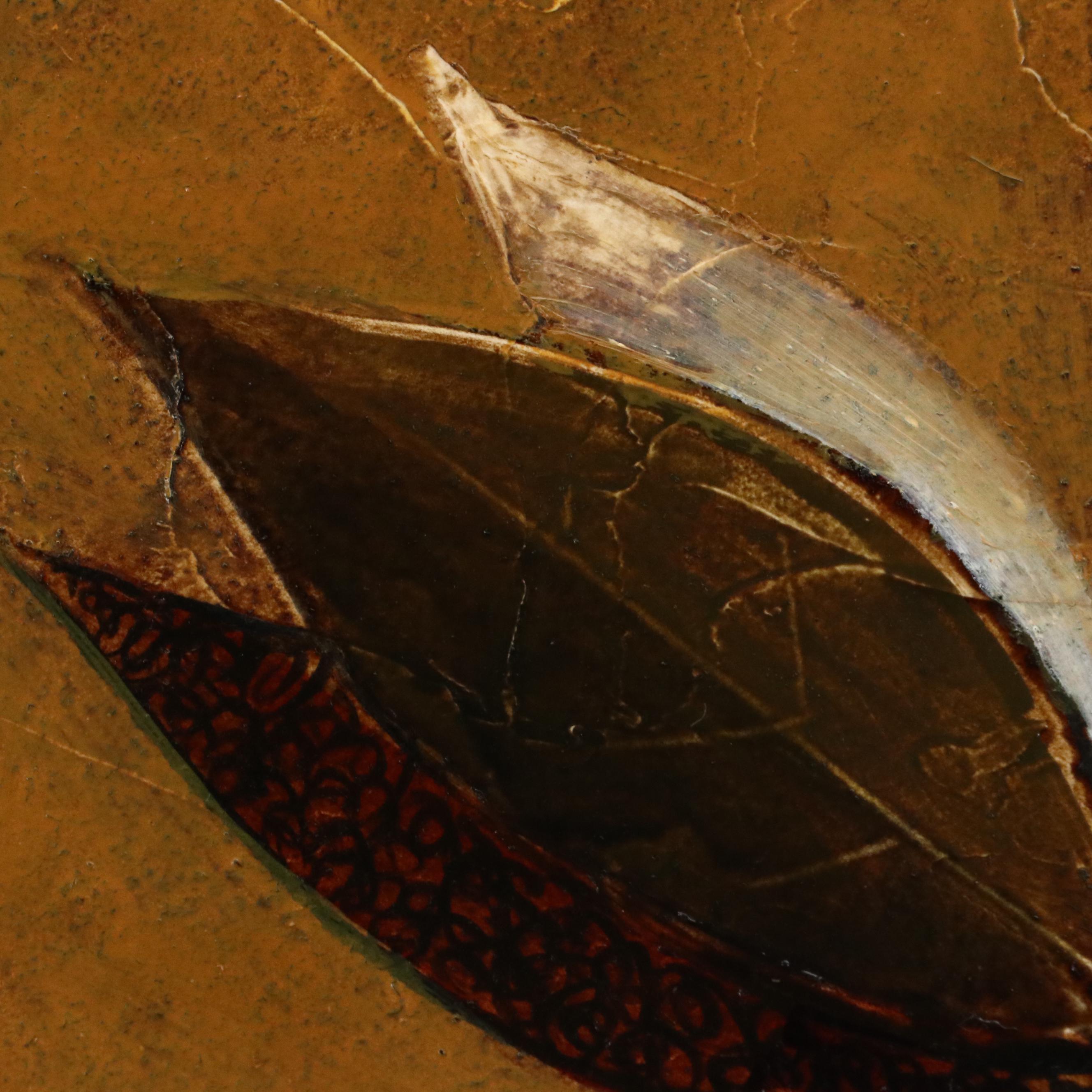 Abstract Mixed Media Painting of Floral Still Life, 21st Century