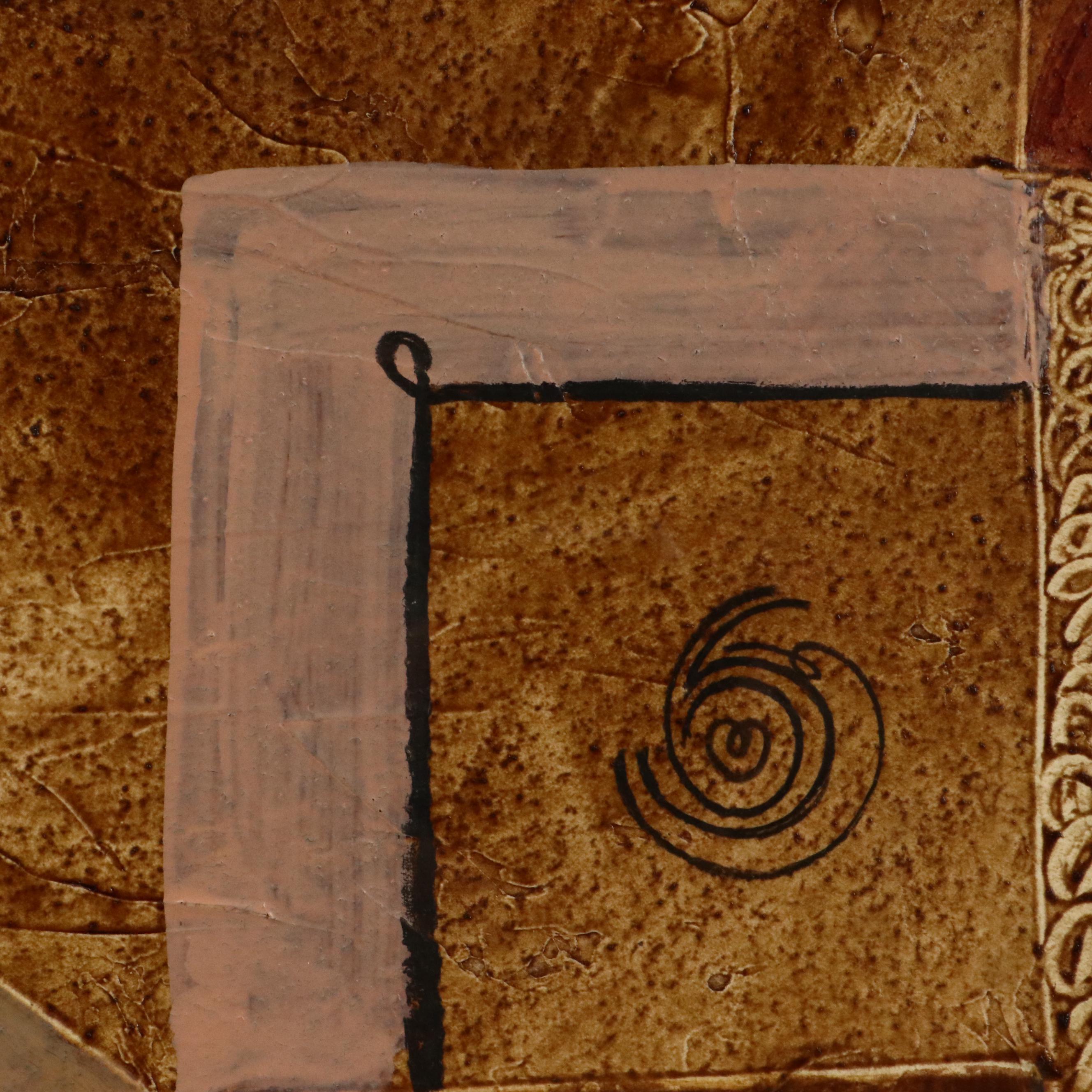 Abstract Mixed Media Painting of Floral Still Life, 21st Century