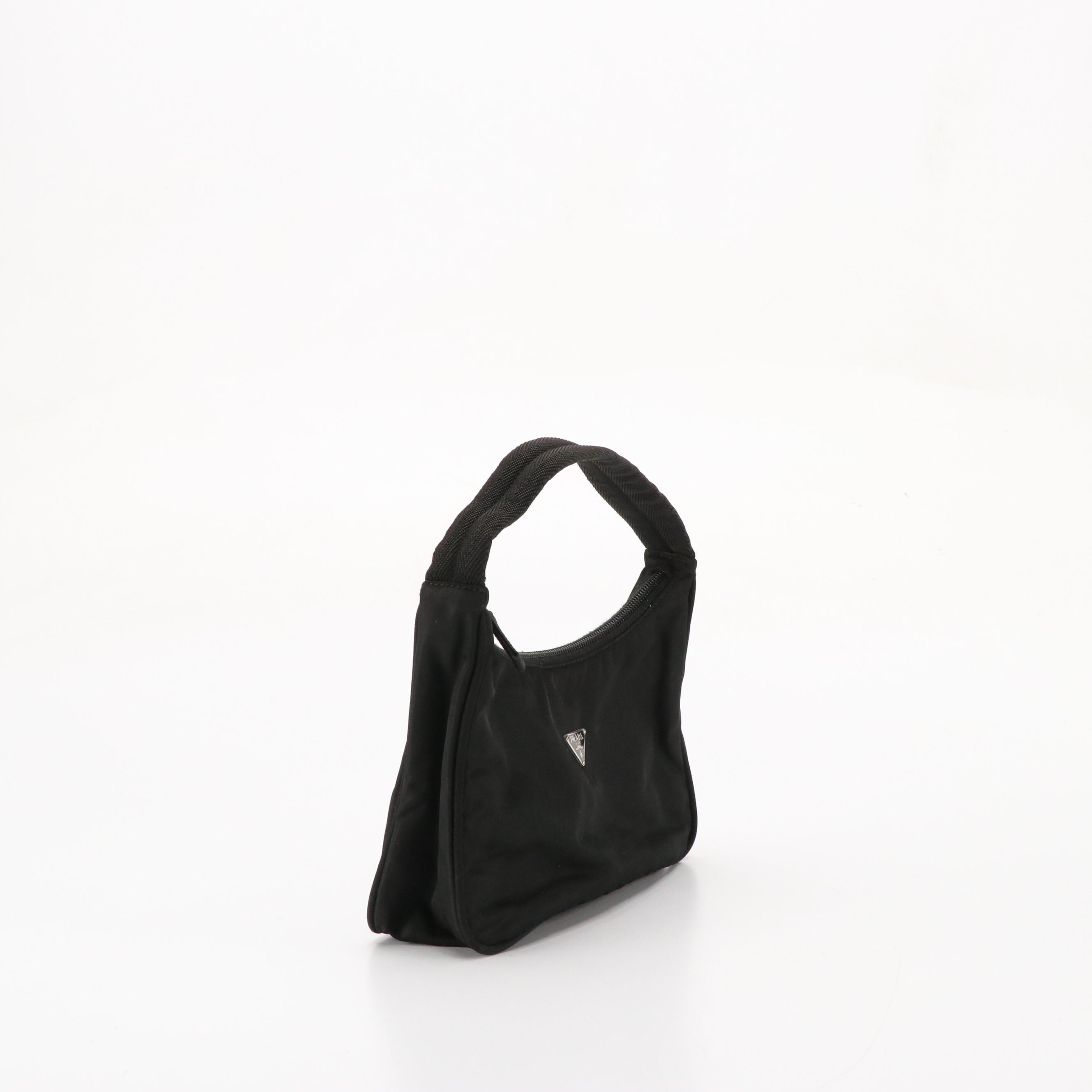 Prada Mini Hobo Shoulder Bag in Black Tessuto Nylon
