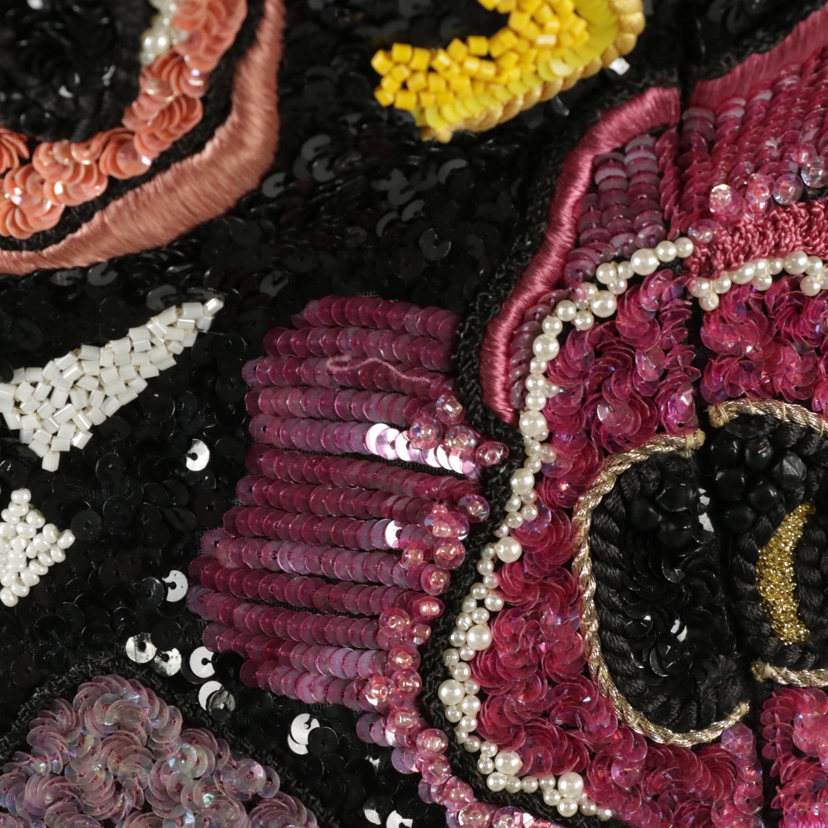 Louis Féraud Floral Bead/Sequin Embellished and Embroidered Party Dress, 1980s