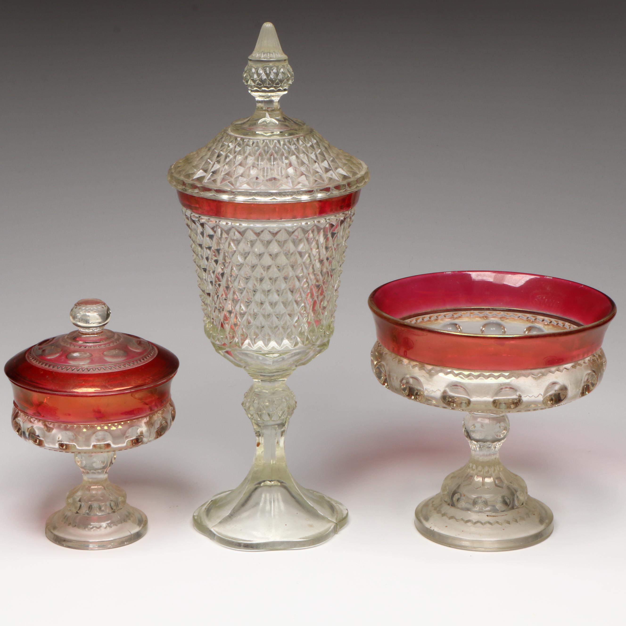 Ruby Thumbprint Glass Compote, Candy Dishes, Stemware, and More Glassware