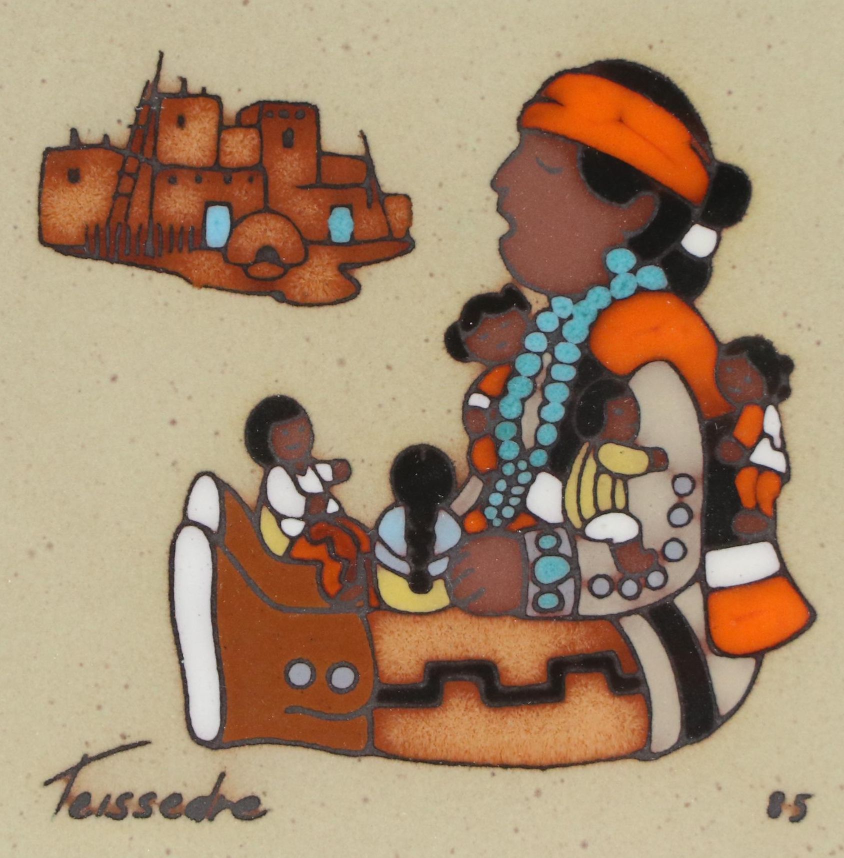 Cleo Teissedre Painted Tile "Storyteller Papa," 1985