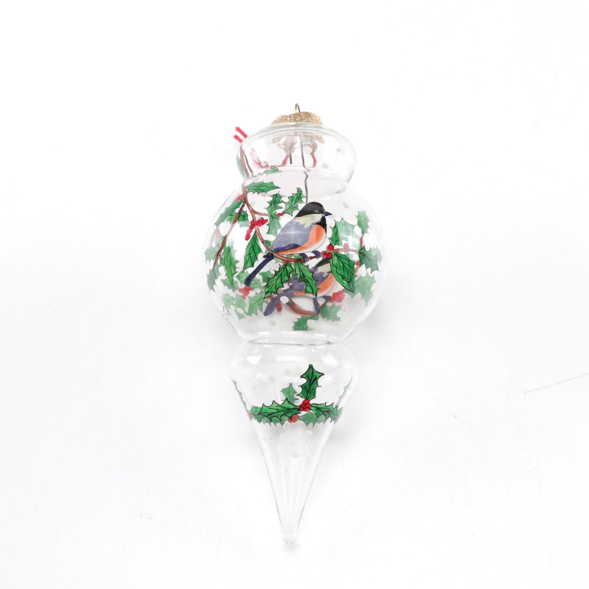 Folk Art Pine Cone & Hand Painted Glass Bird Christmas Ornaments