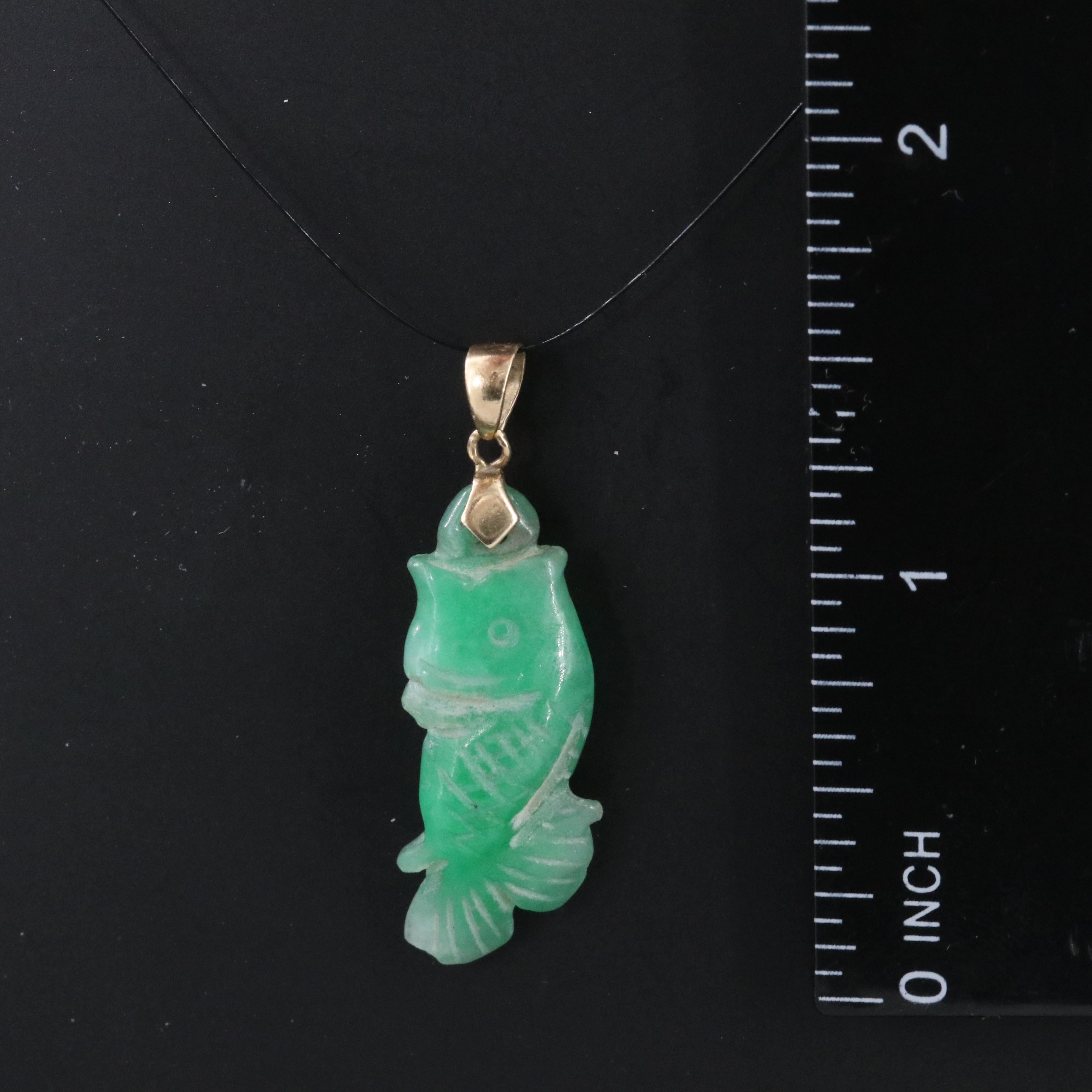 10K Carved Jadeite Fish Pendant