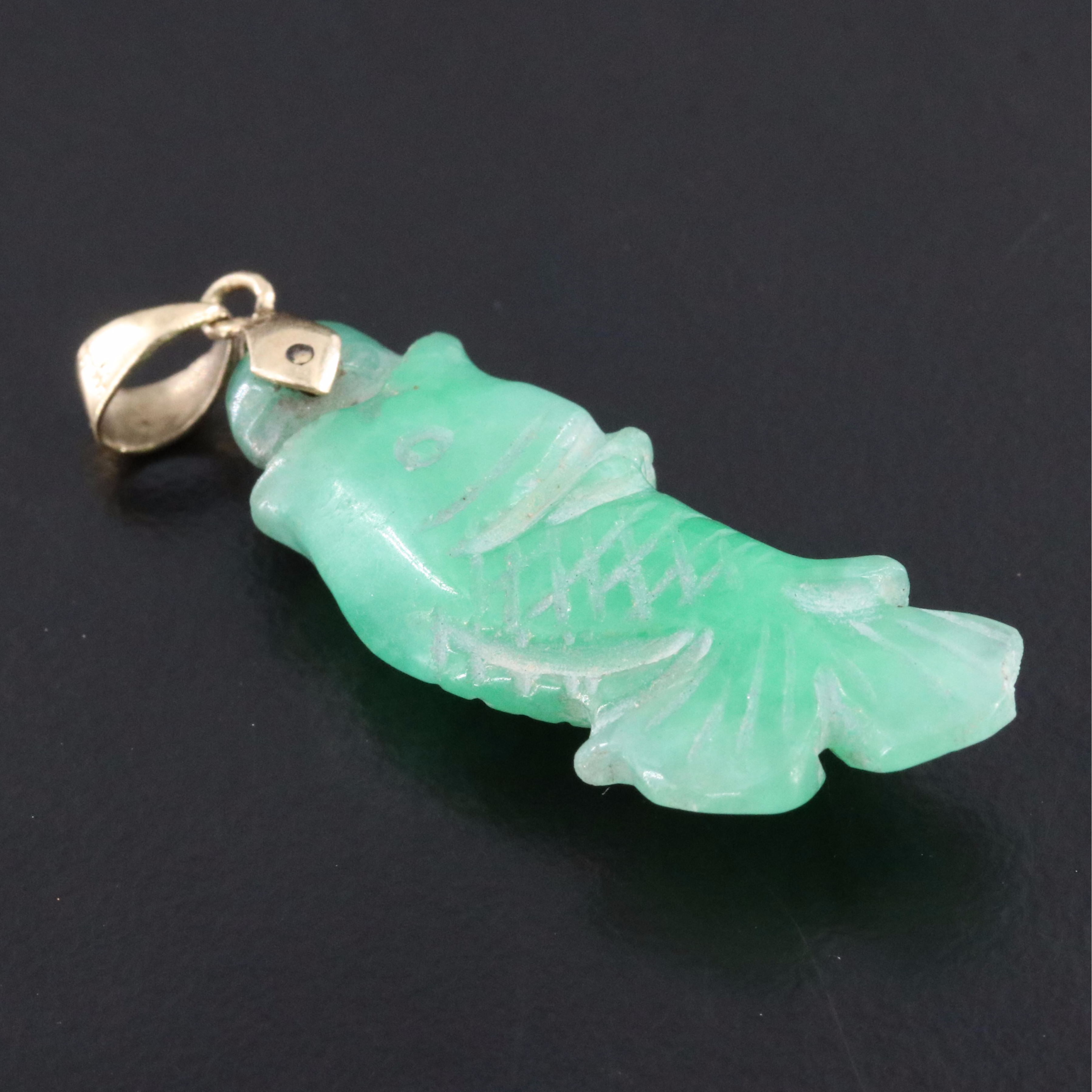 10K Carved Jadeite Fish Pendant