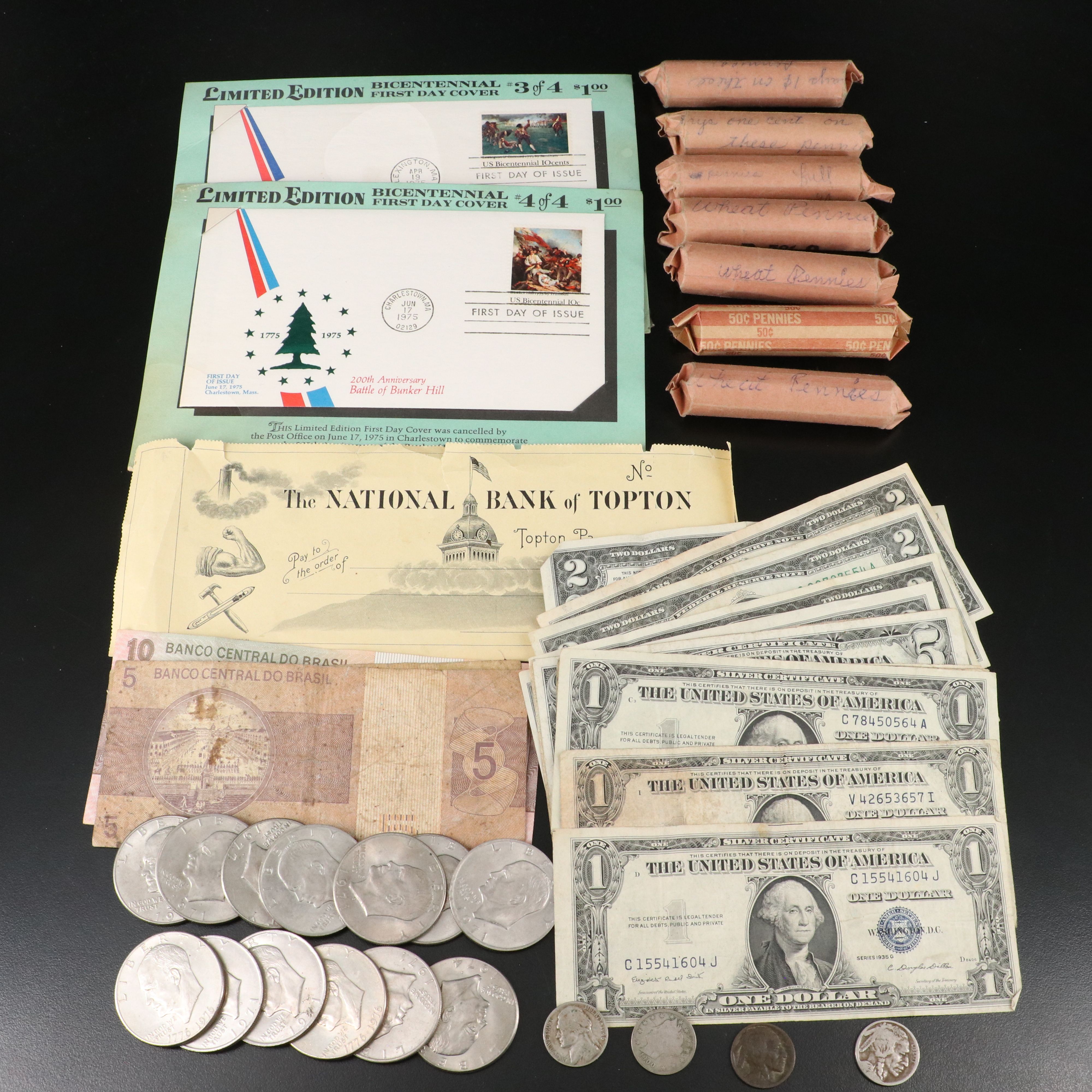 Collection of U.S.and Foreign Coins, Currency, and First Day Covers