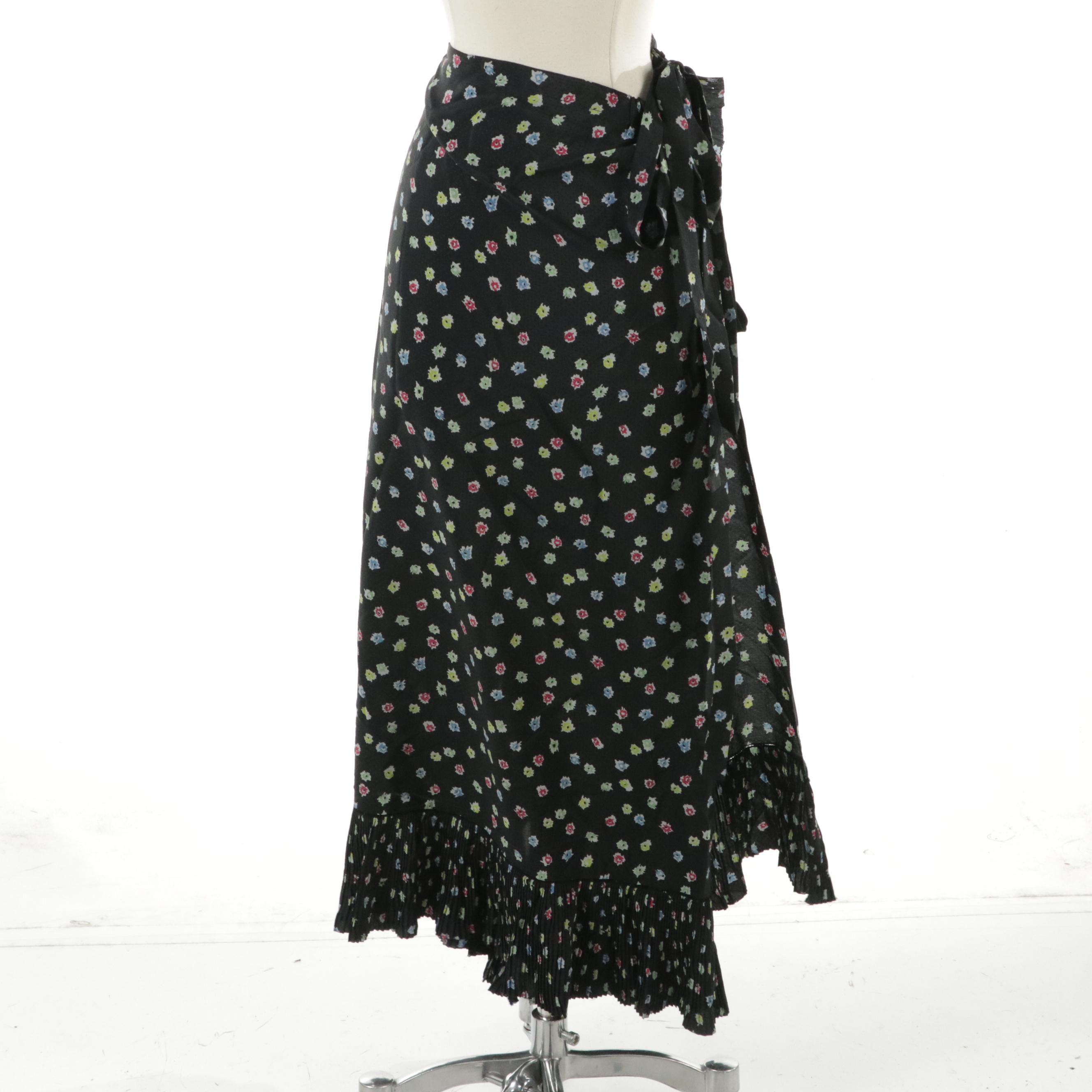 Chloé Vintage Strapless Top and Maxi Wrap Skirt in Pleated Floral Silk Jacquard