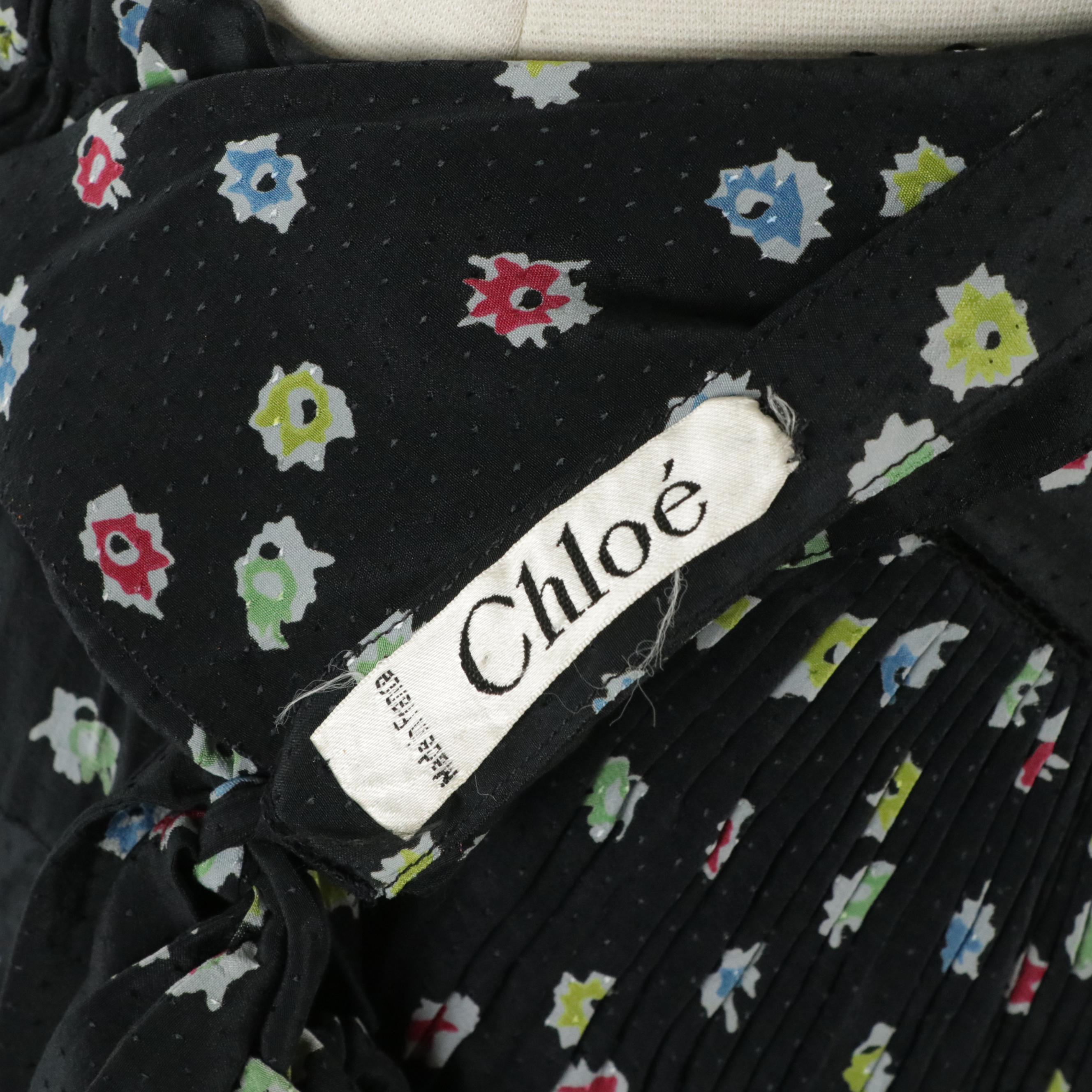 Chloé Vintage Strapless Top and Maxi Wrap Skirt in Pleated Floral Silk Jacquard