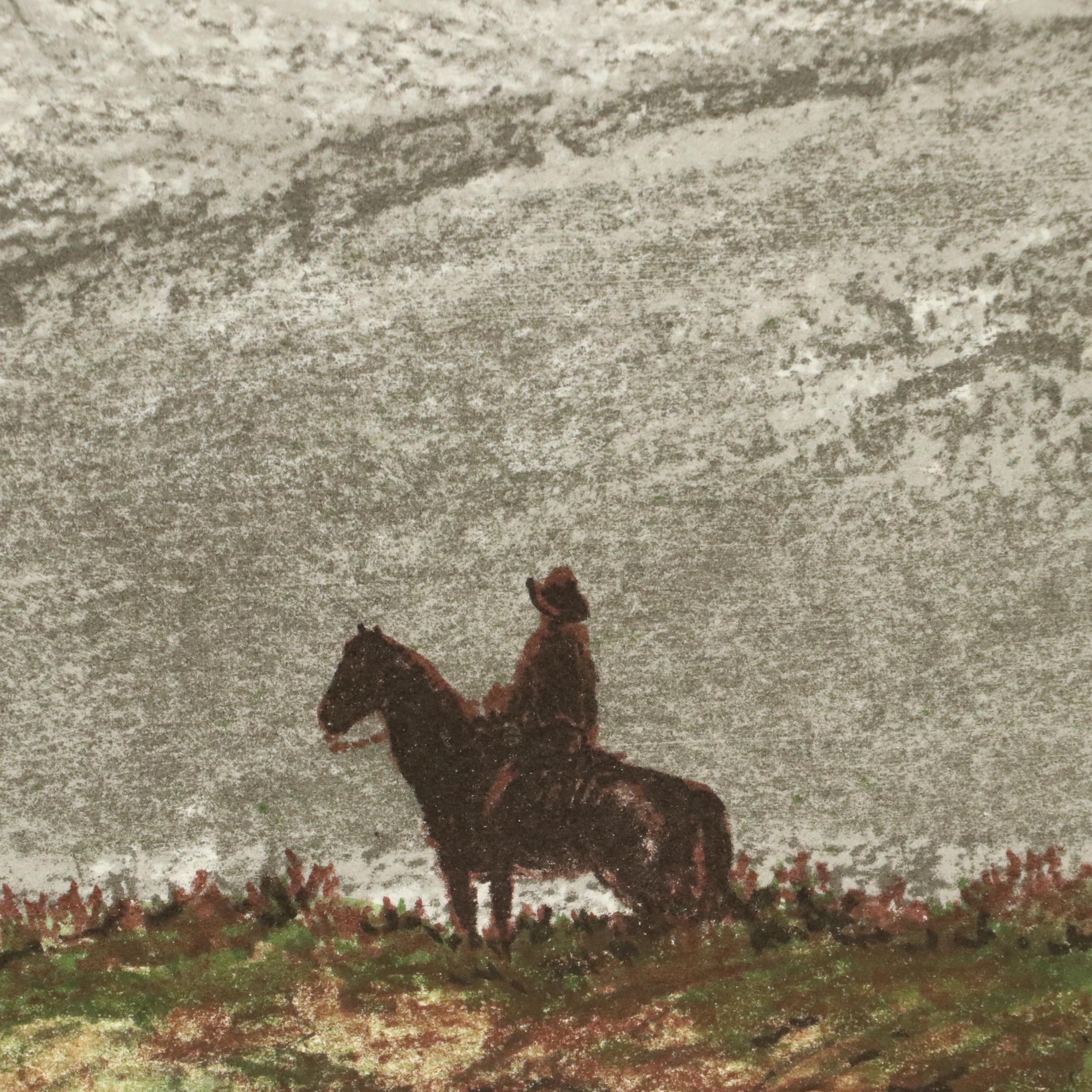 American School Color Lithograph Landscape "Mountain Majesty," 1977