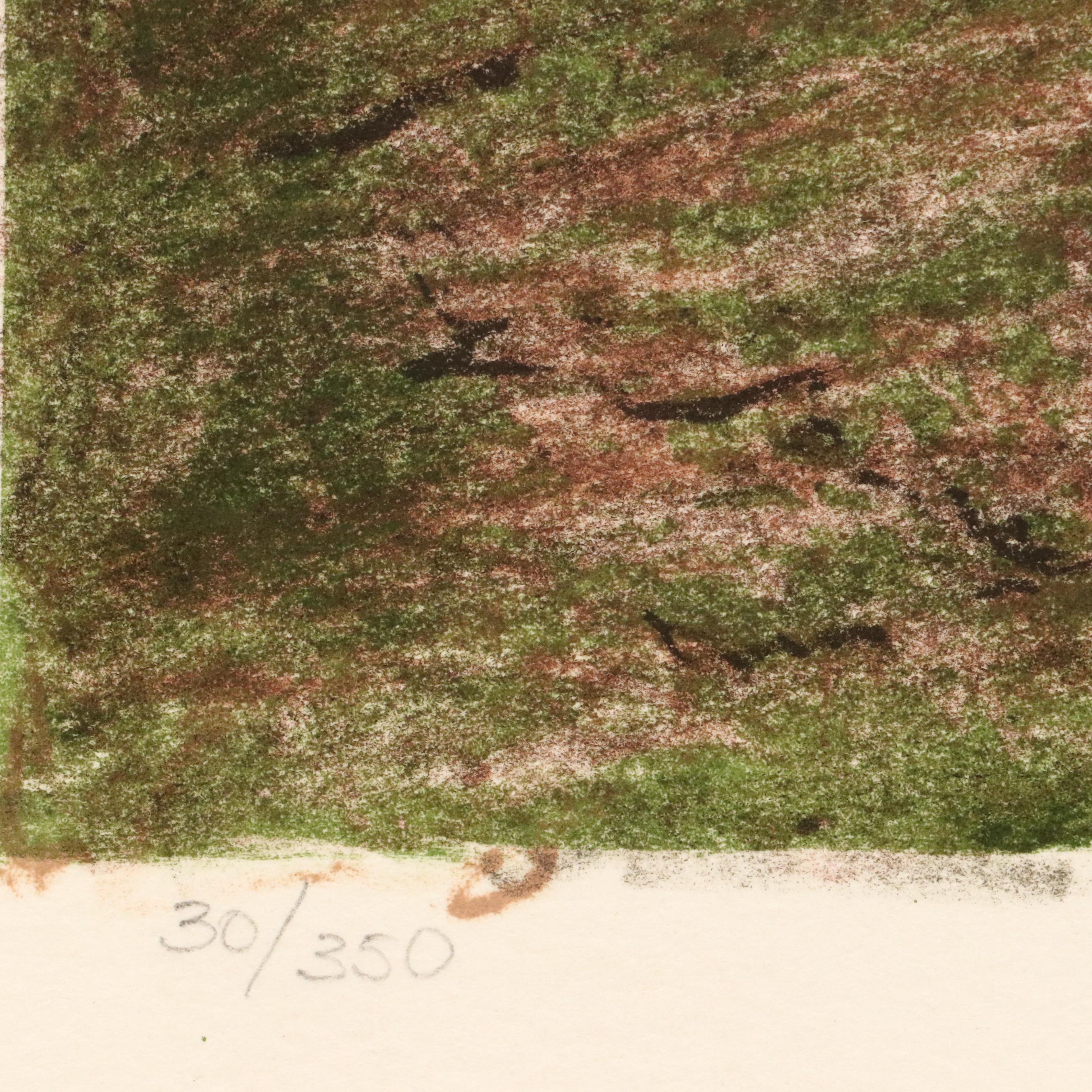 American School Color Lithograph Landscape "Mountain Majesty," 1977