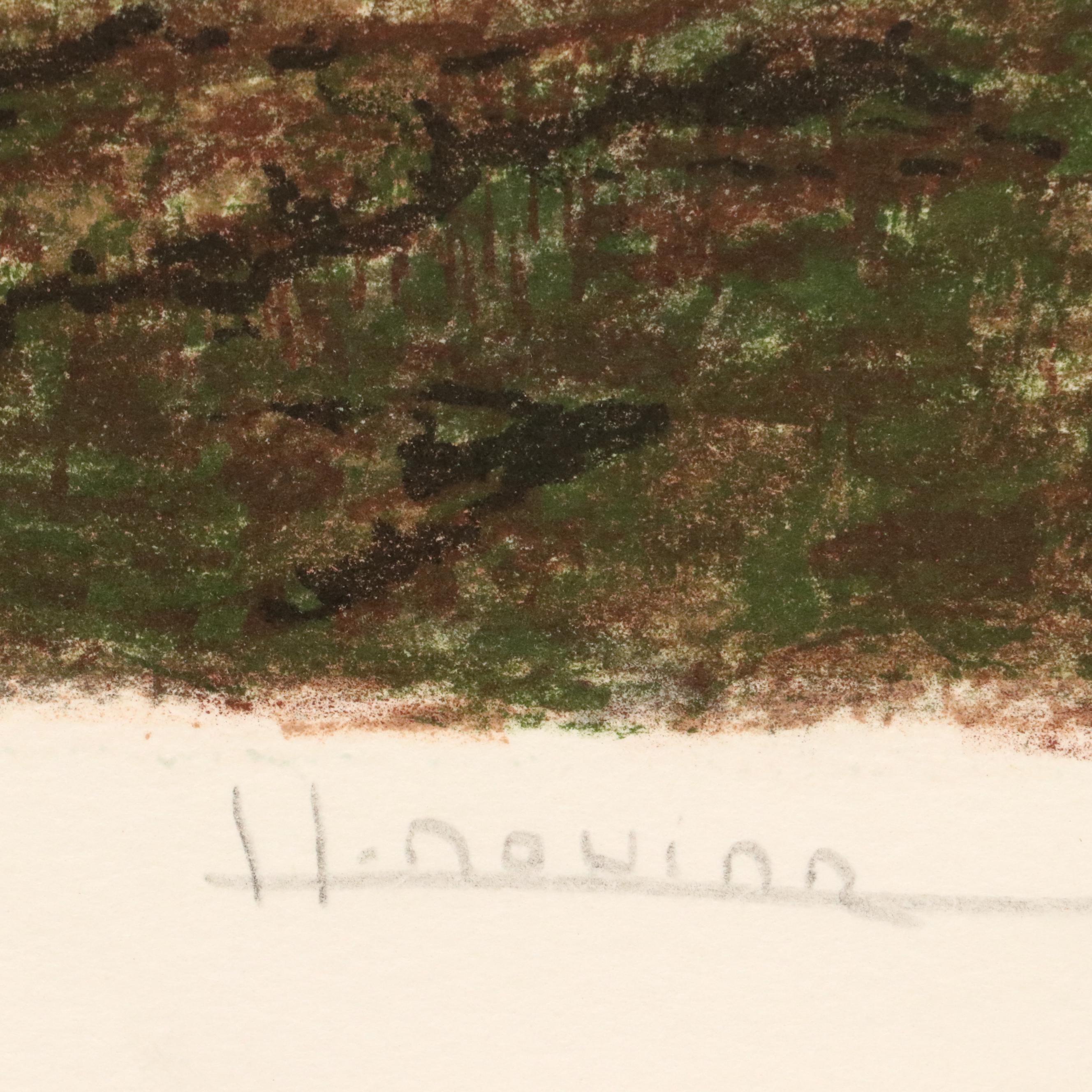 American School Color Lithograph Landscape "Mountain Majesty," 1977