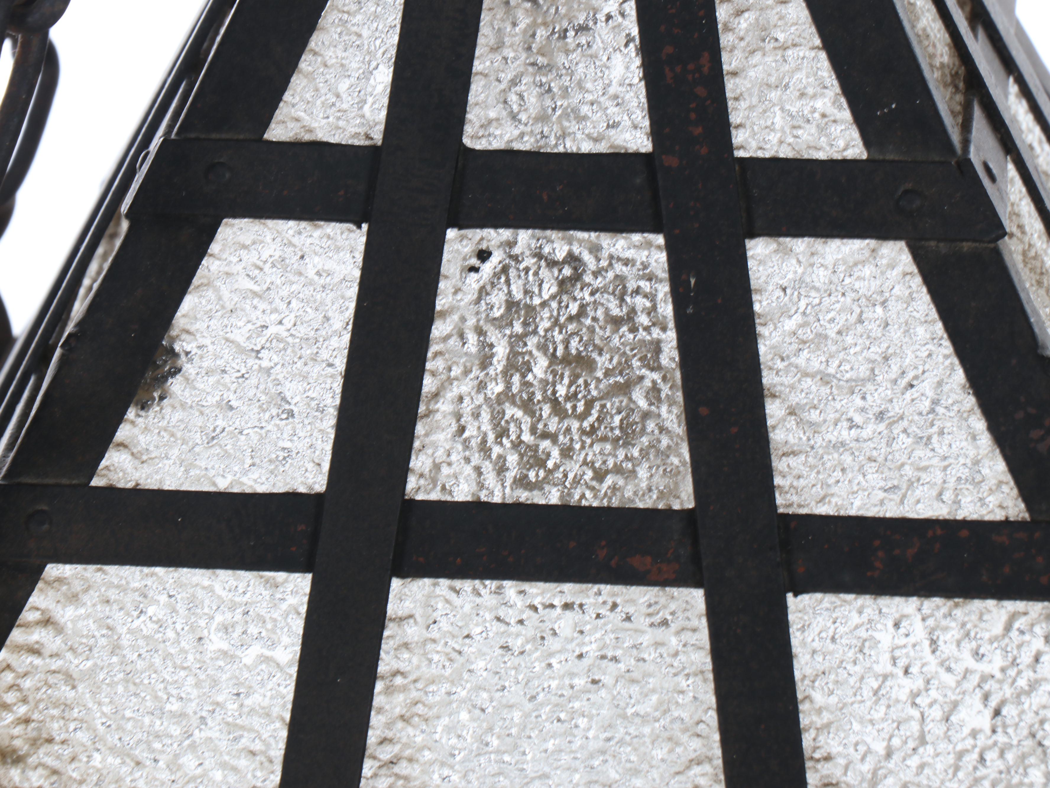 Gothic Revival Style Wrought Iron and Glass Outdoor Pendant Lanterns