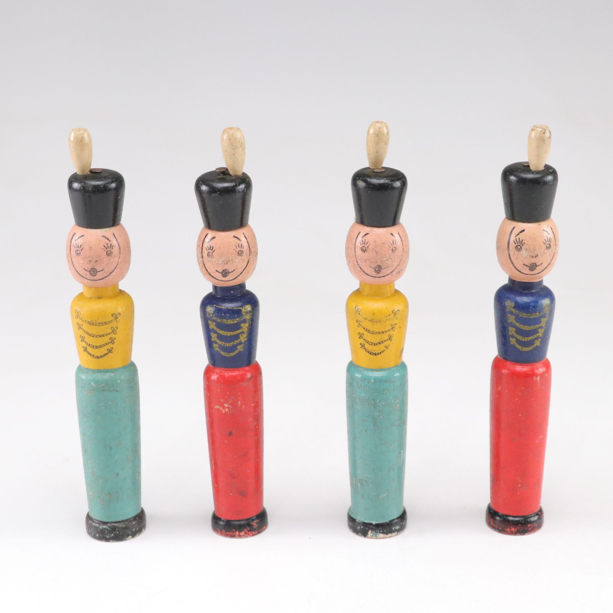 Skittles Set with Ten Painted Wood Toy Soldier Pins, Mid to Late 20th Century