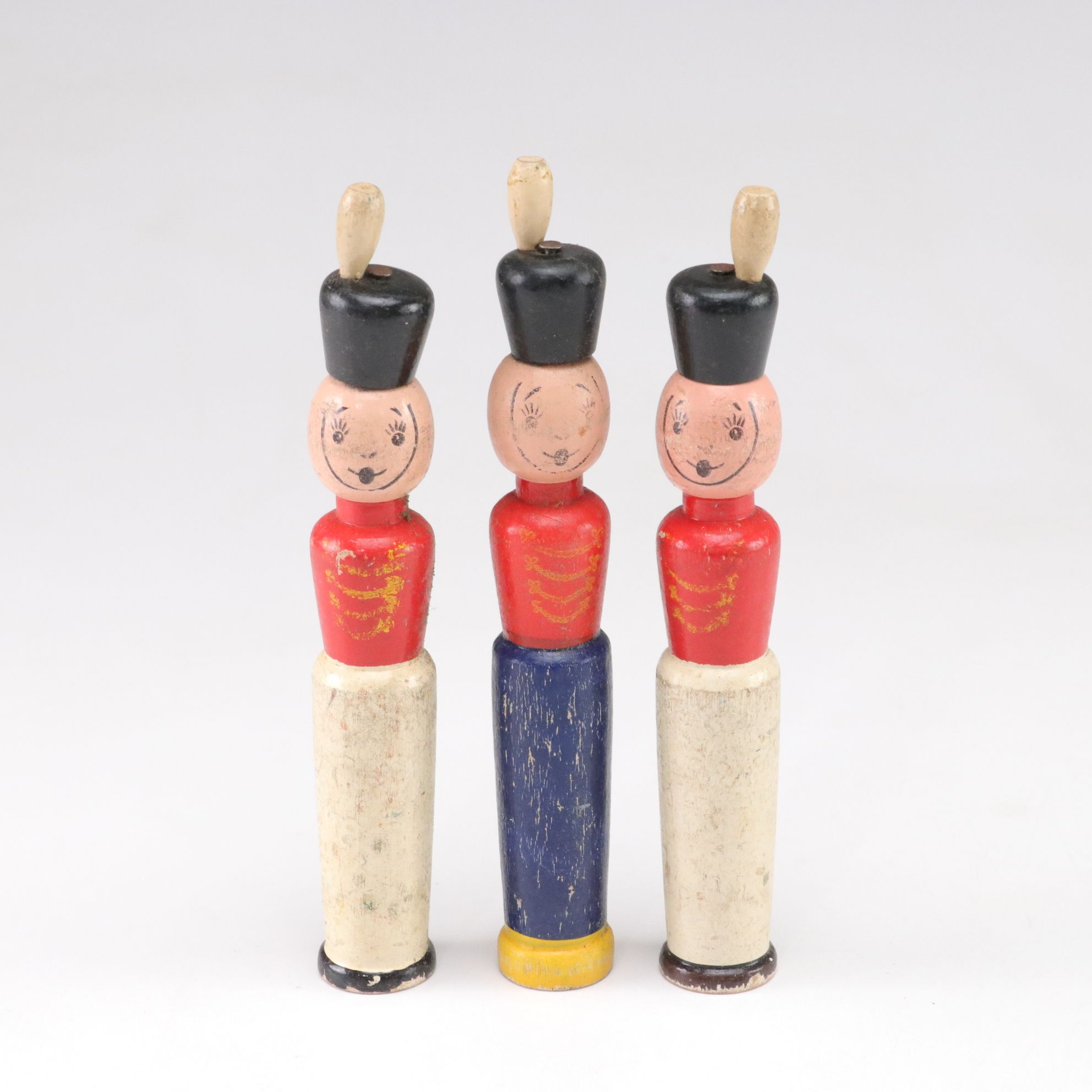 Skittles Set with Ten Painted Wood Toy Soldier Pins, Mid to Late 20th Century