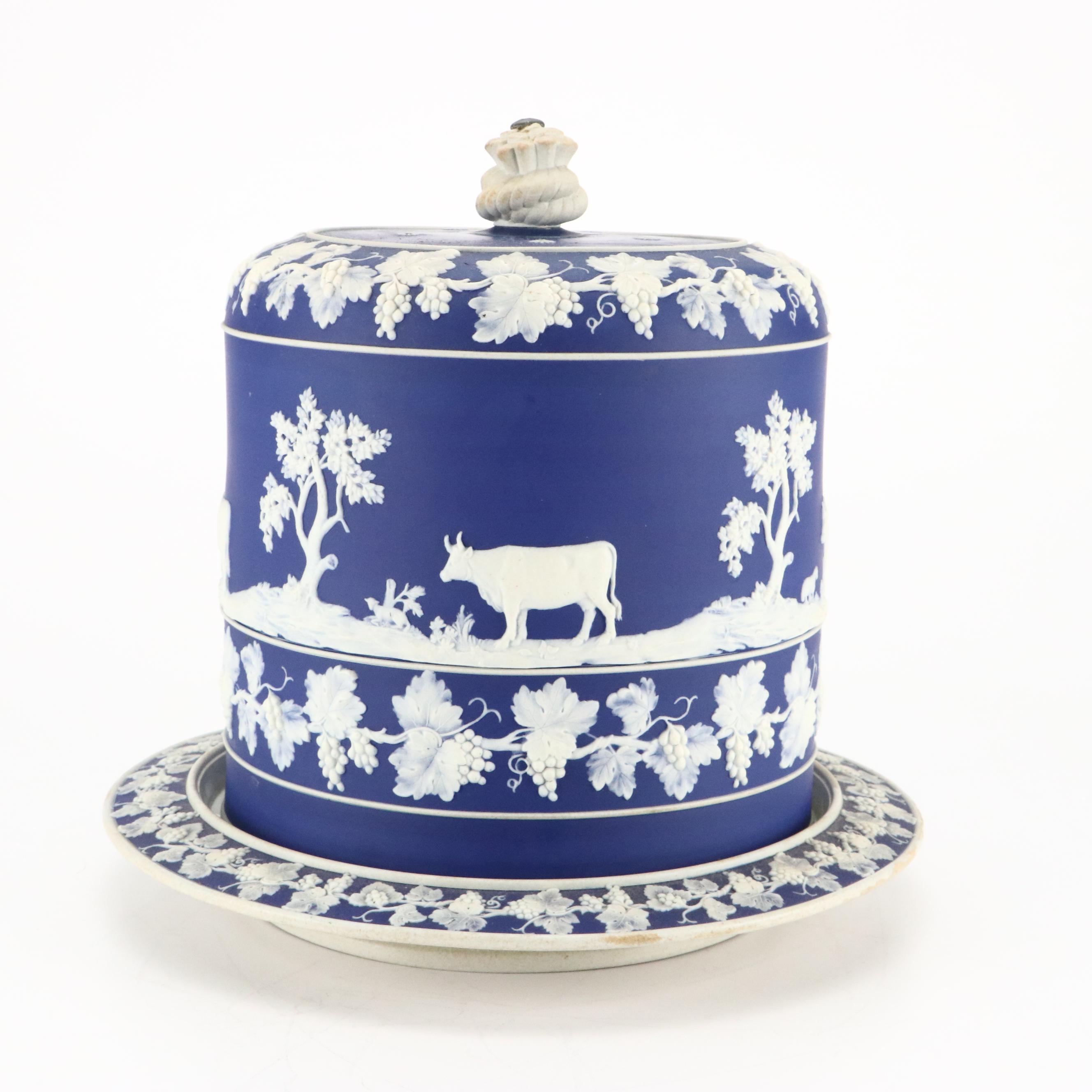 English Jasperware Cheese Dome, 19th Century