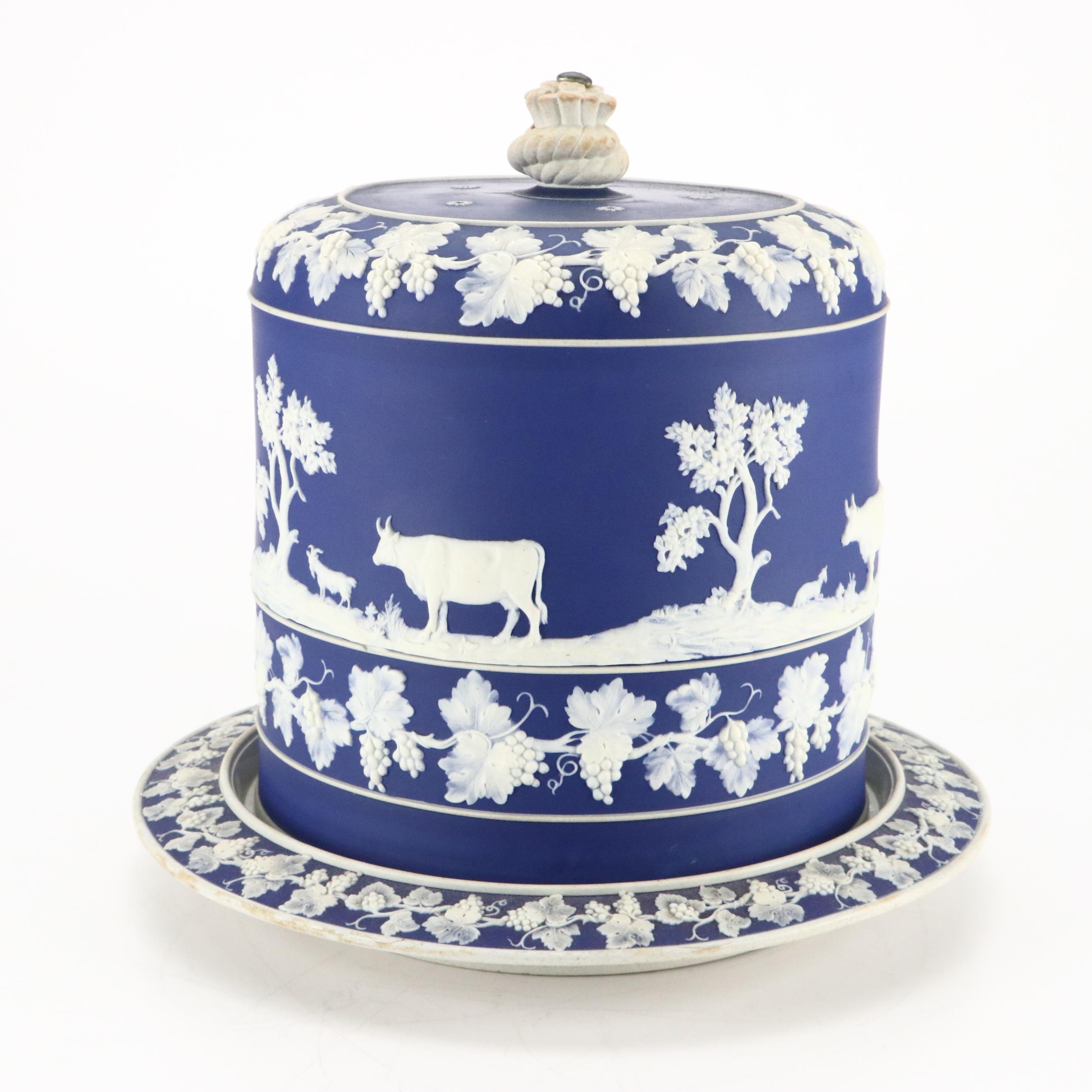 English Jasperware Cheese Dome, 19th Century