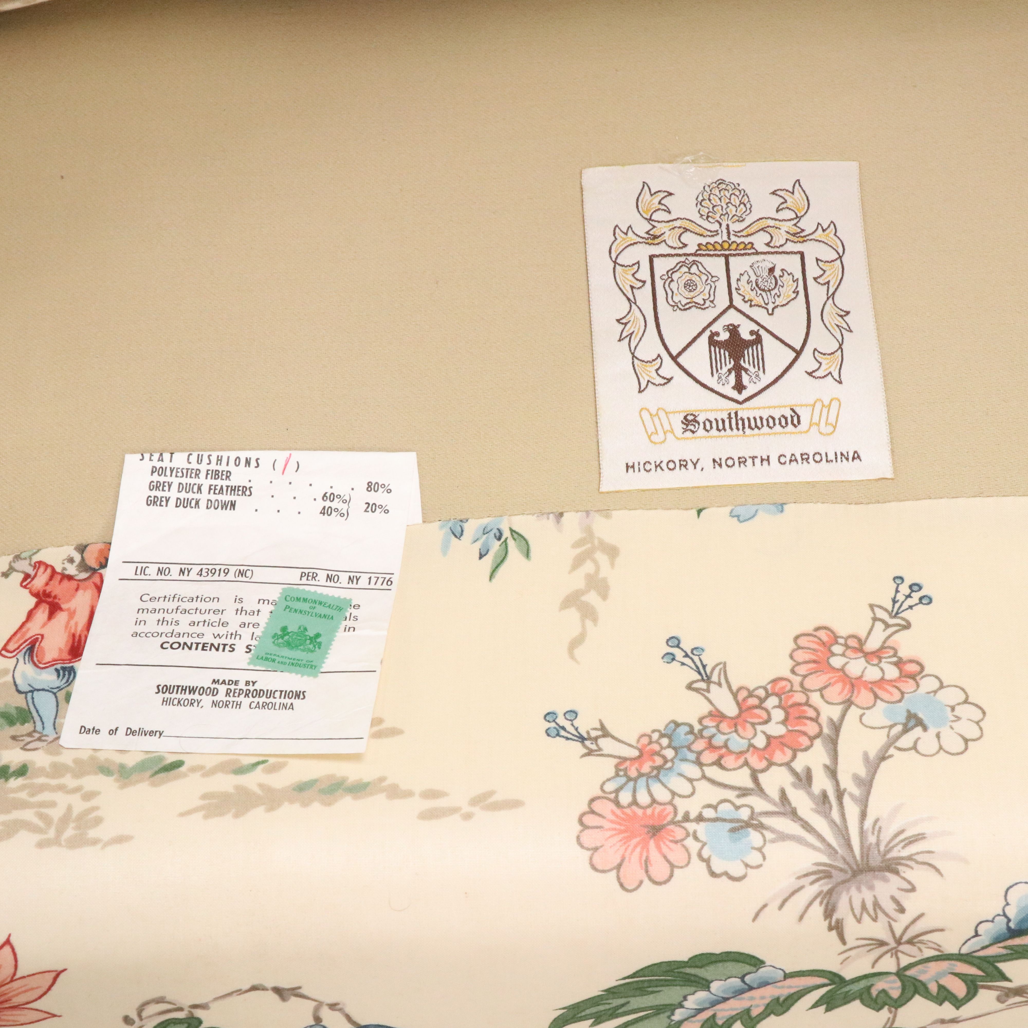 Southwood Chippendale Style Fabric Upholstered Wingback Armchair, Late 20th C.