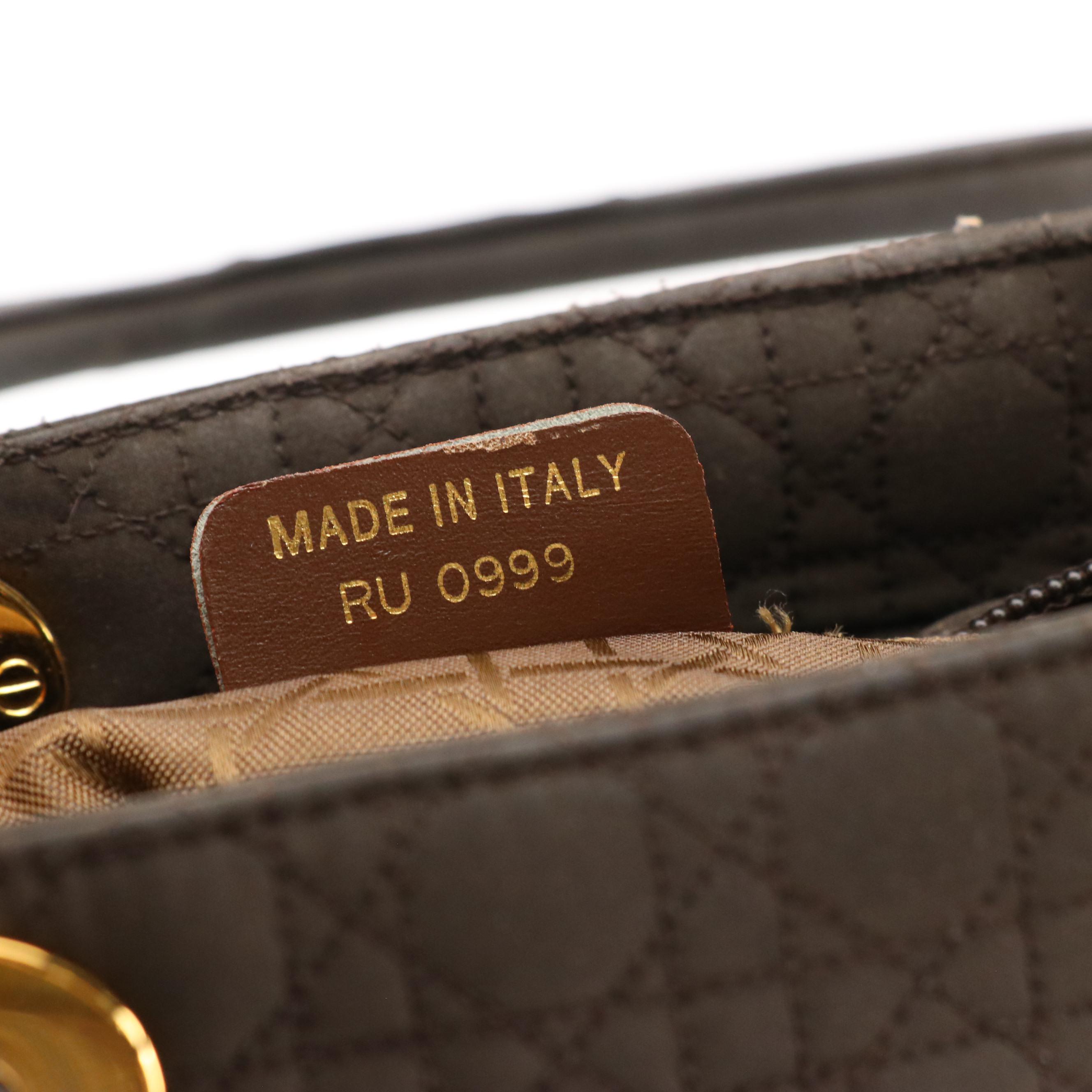 Christian Dior Lady Dior Handbag in Dark Brown Cannage Quilted Nylon