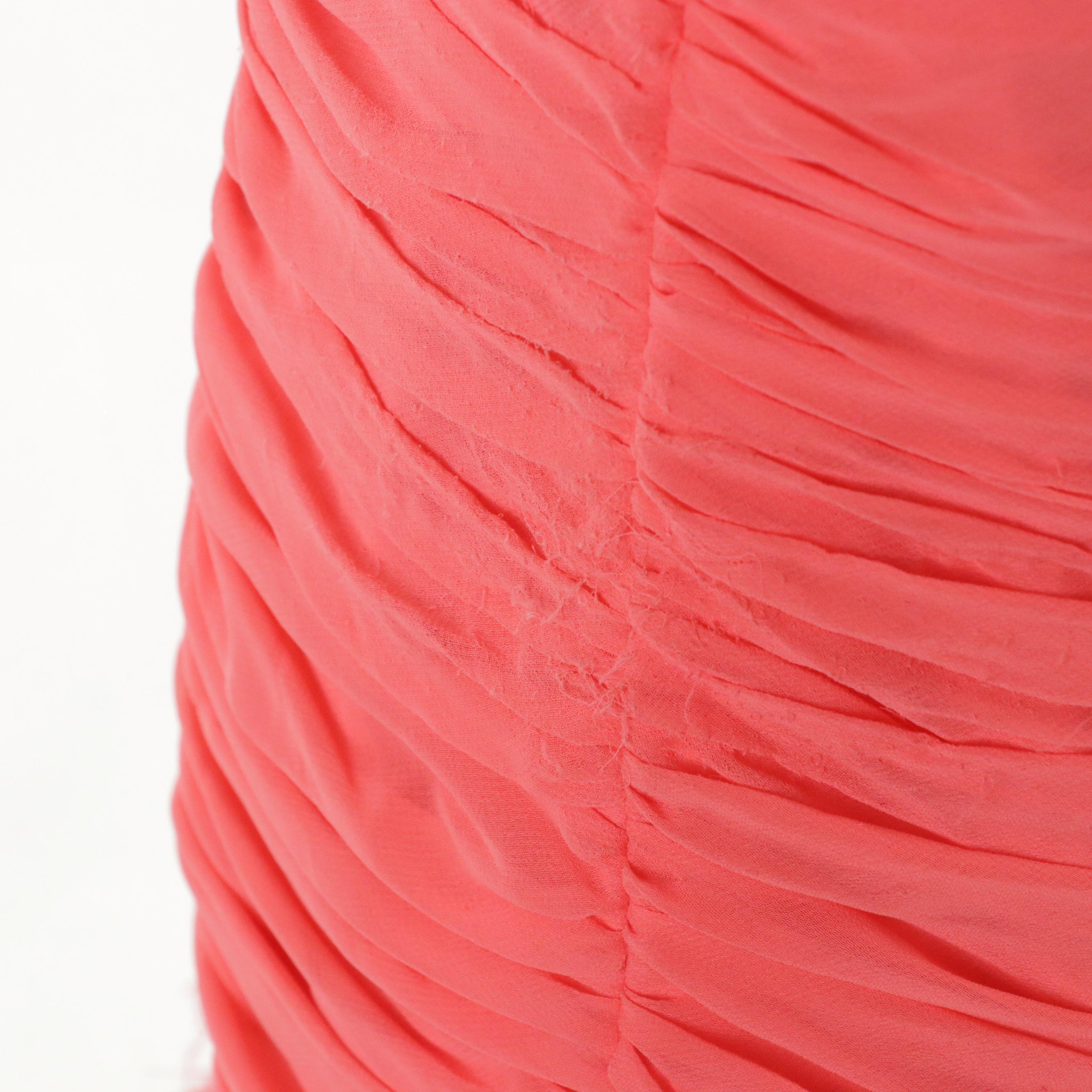 Victor Costa Pink Strapless Feather Trimmed Ruched Cocktail Dress