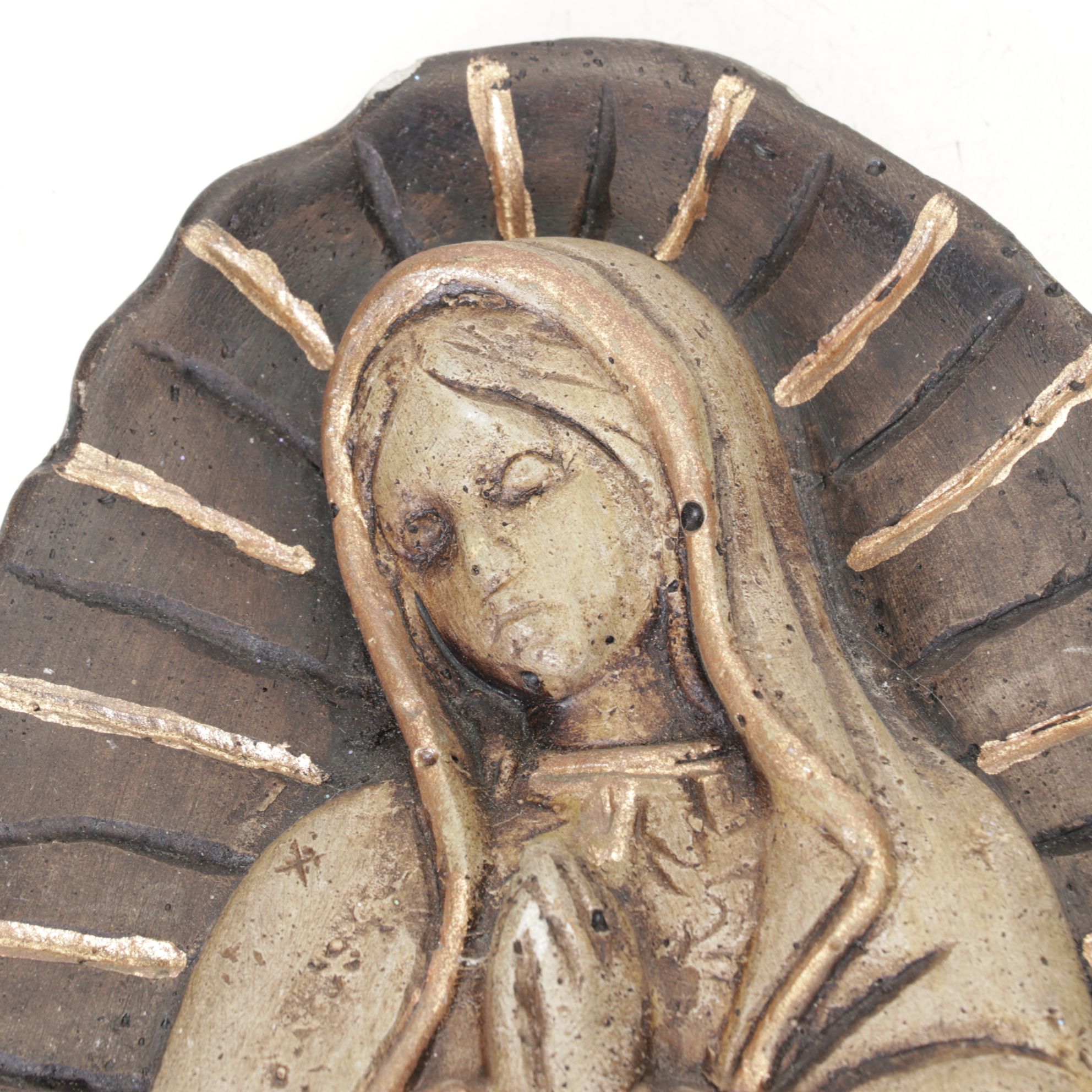Catholic "Our Lady of Guadalupe" Painted Cast Plaster Wall Plaque