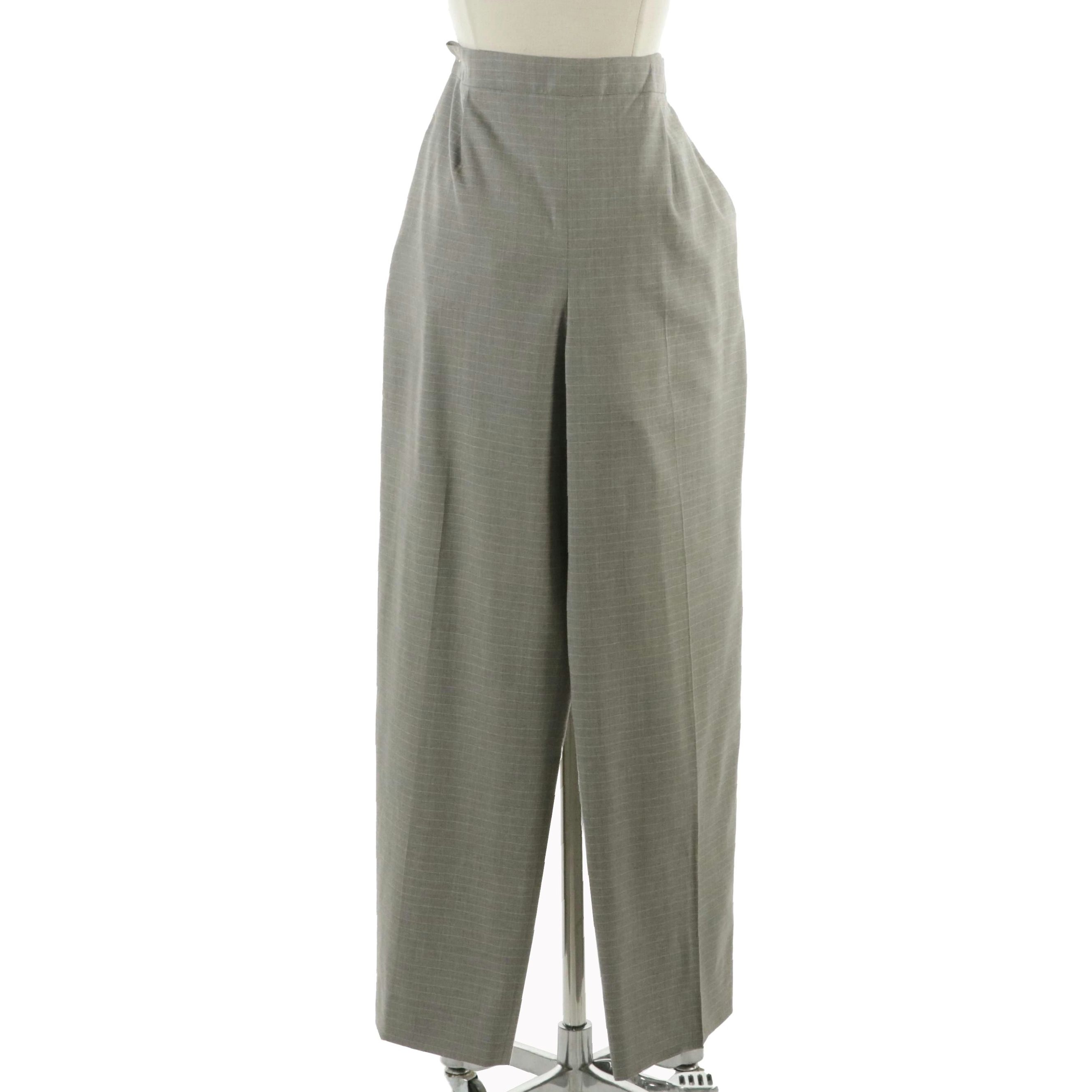 Hermès Grey Wool Check Straight-Leg Pleated Trousers