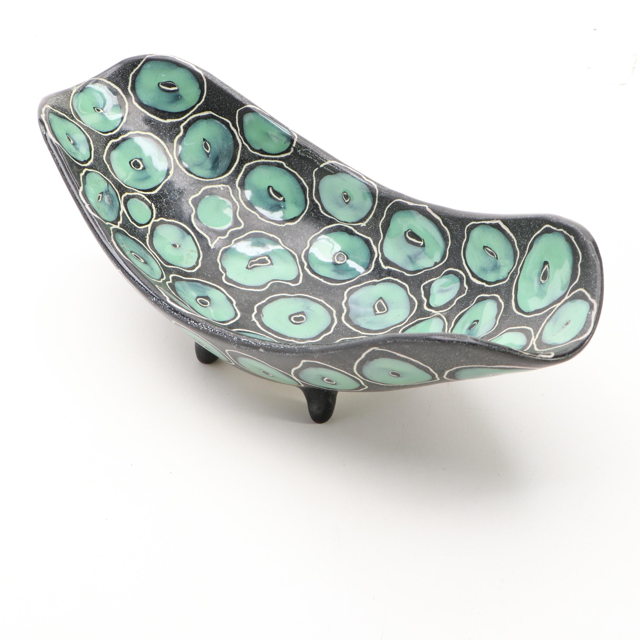 Italian Mid Century Modern Art Pottery Footed Bowl, Mid-20th Century