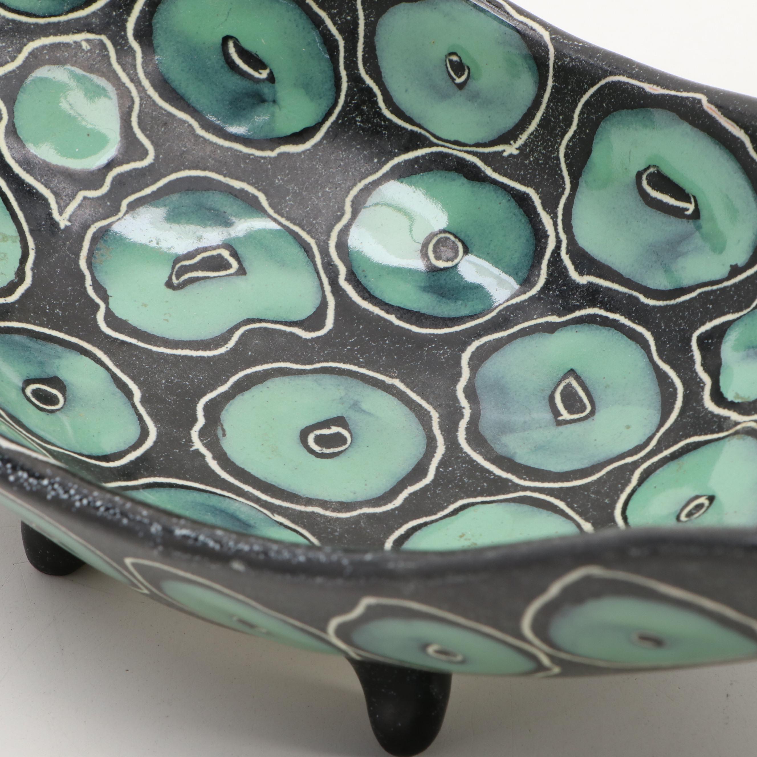 Italian Mid Century Modern Art Pottery Footed Bowl, Mid-20th Century