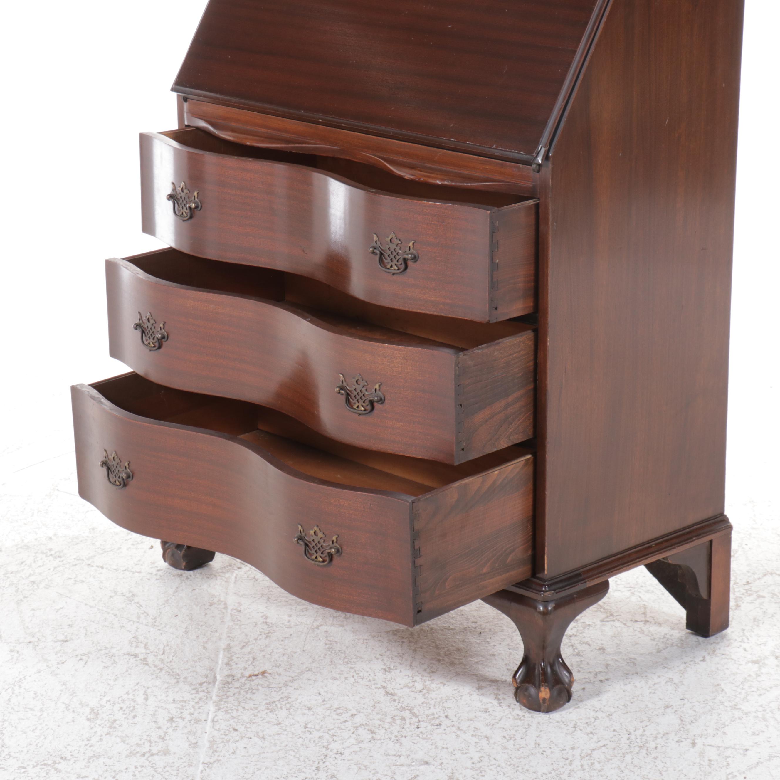 Chippendale Style Mahogany Secretary Desk, Mid-20th Century