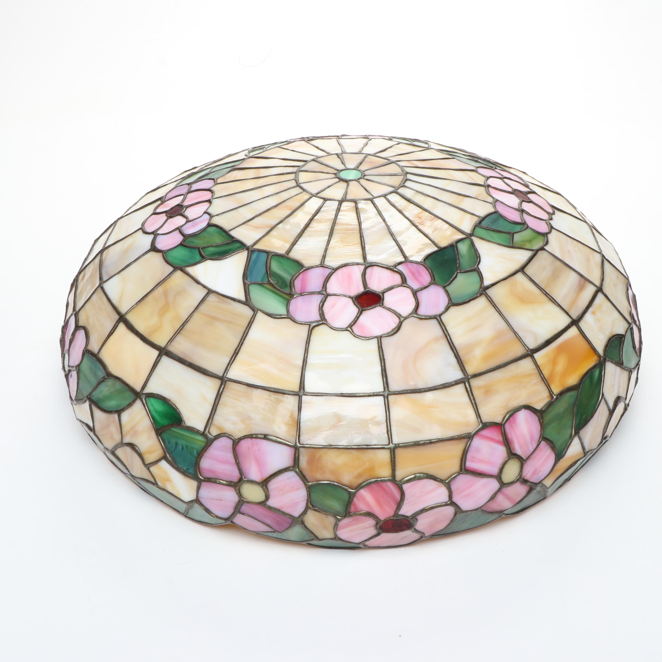 Art Nouveau Style Pink Floral Slag Glass Plaffonier Pendant